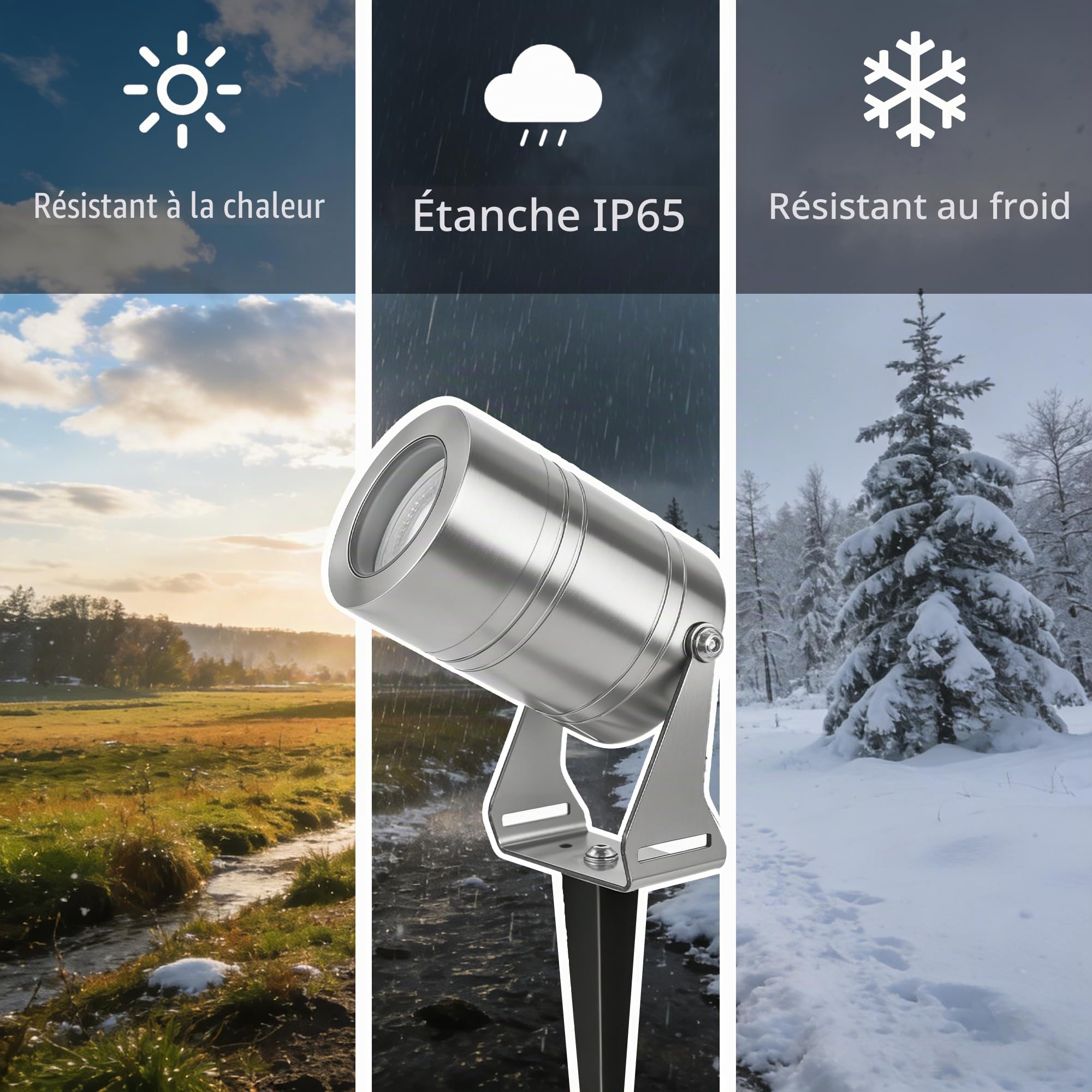 JNR Spot LED Extérieur, Étanche IP65 Spot Exterieur GU10, Argent 2 Pack