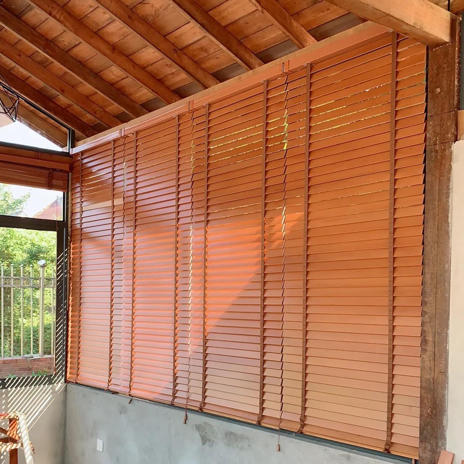 Tende Veneziane In Legno Massello - Larghezze 45-140cm, Altezze Personalizzabili, Per Interni/Esterni - Foto 5