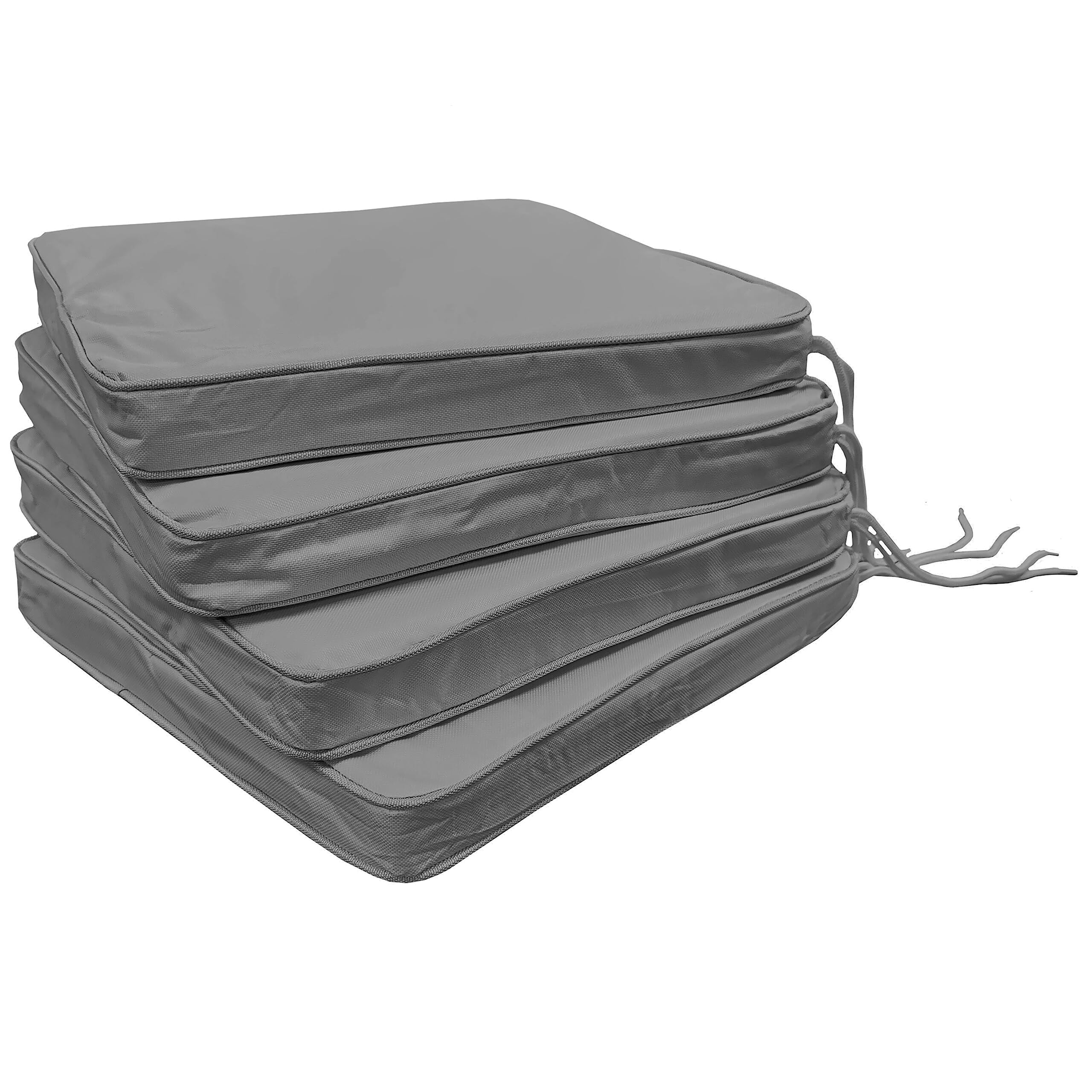 MASTER FOAM Set of 4 Garden Chair Cushions with Ties Indoor Outdoor Seat Pads Patio Dining Chair - tie on straps - Garden Seating (Grey)