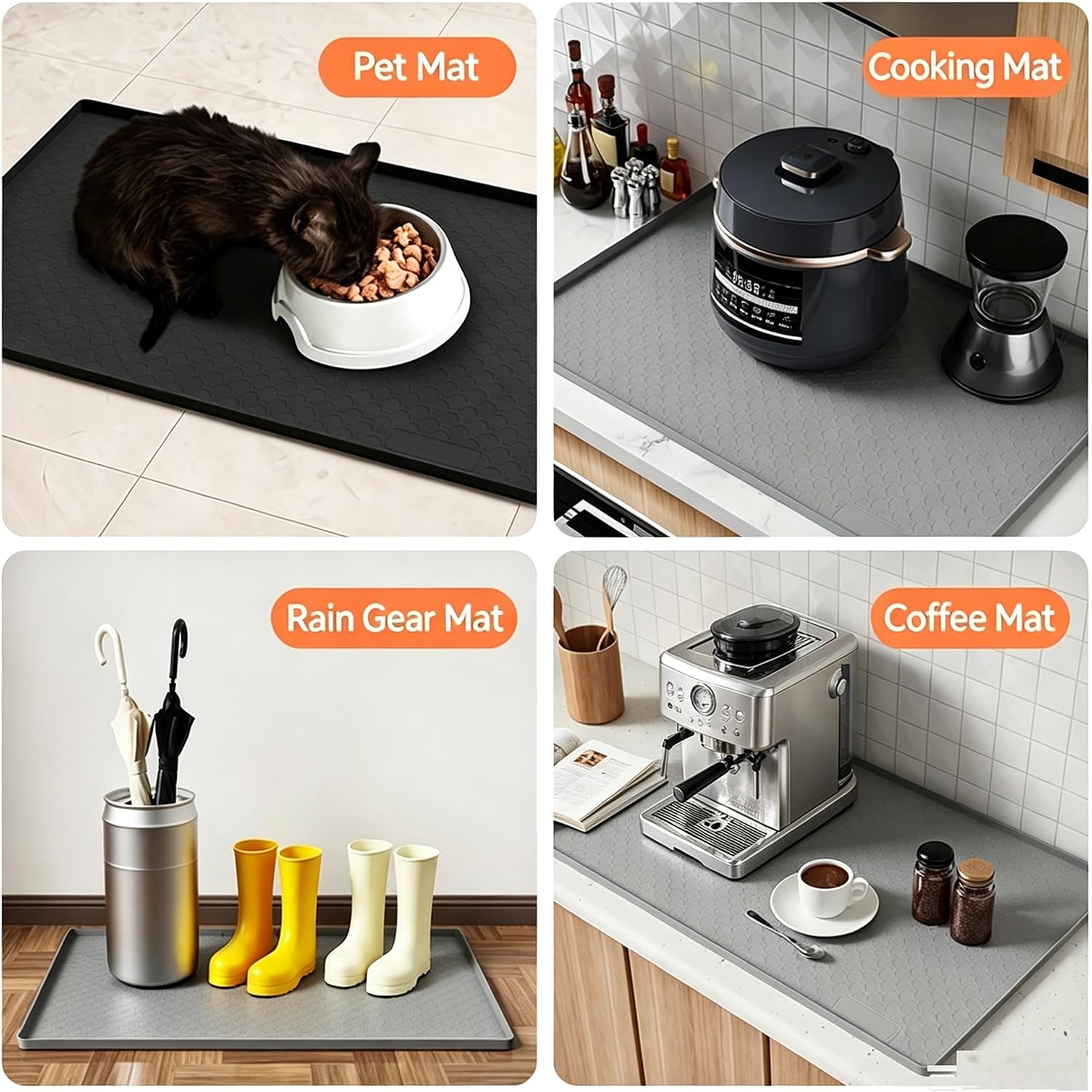 34" x 22" Silicone Under Sink Mat, Thick Silicone Mat Cabinet Protector, Sink Protector for Kitchen Organizers and Storage, Boot Tray Pet Food Mats