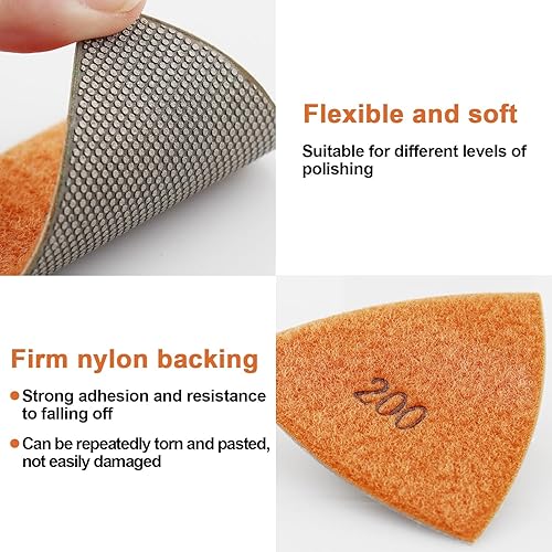 Miniatura 10 de Almohadillas triangulares de pulido de diamante 400Grit de 3 pulgadas para herramientas oscilantes, mármol, granito, vidrio, piedra de pulido por