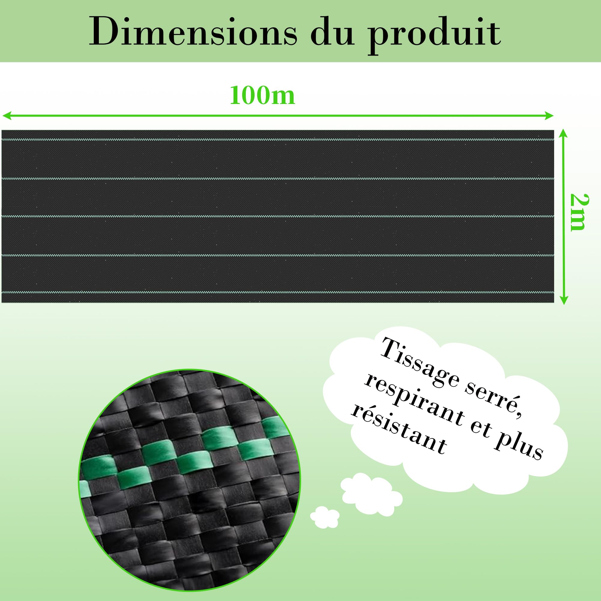 uyoyous Toiles de Paillage 2m x 100m Géotextile Tissé Anti Repousse Herbe