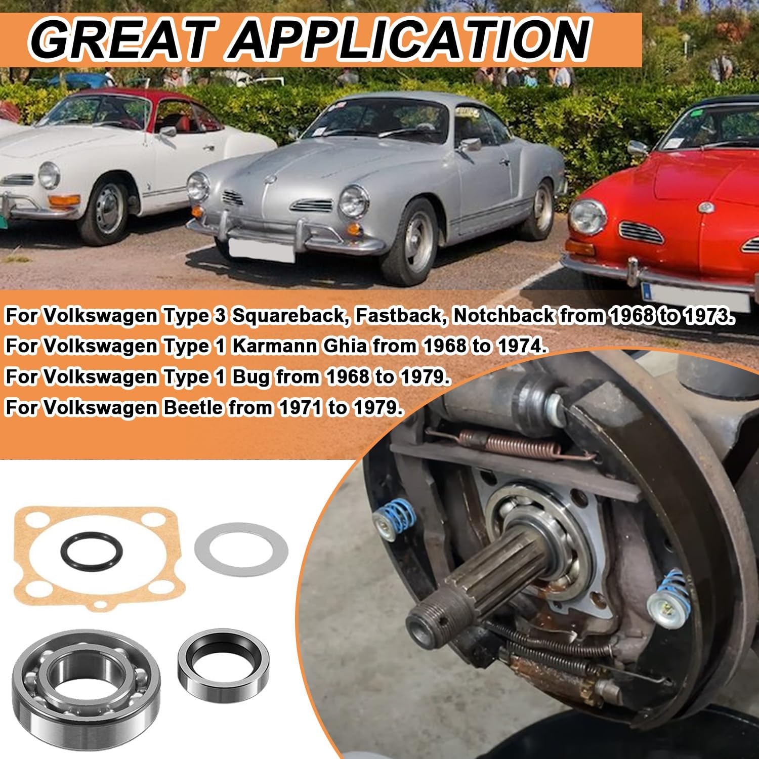 mooncar Rear Axle Bearings Seals Kit Fit for Volkswagen Type 3 Squareback Fastback Notchback Beetle IRS Axles,for Vw Type 1 Bug Karmann GHIA