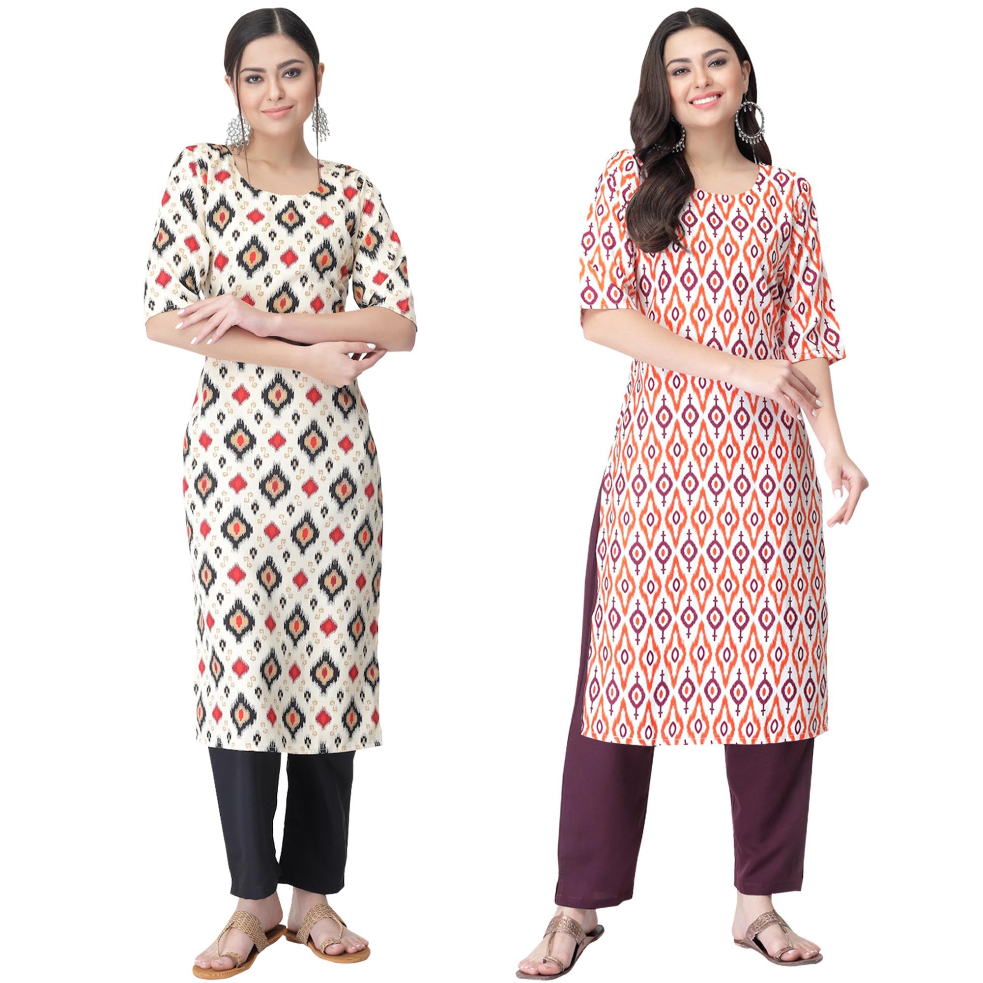 Tee Projekt Digital Printed Crepe Kurta Set For Women Ll Printed Kurti & Pant Set Ll Combo Kurta Set Ll (Pack Of 2)