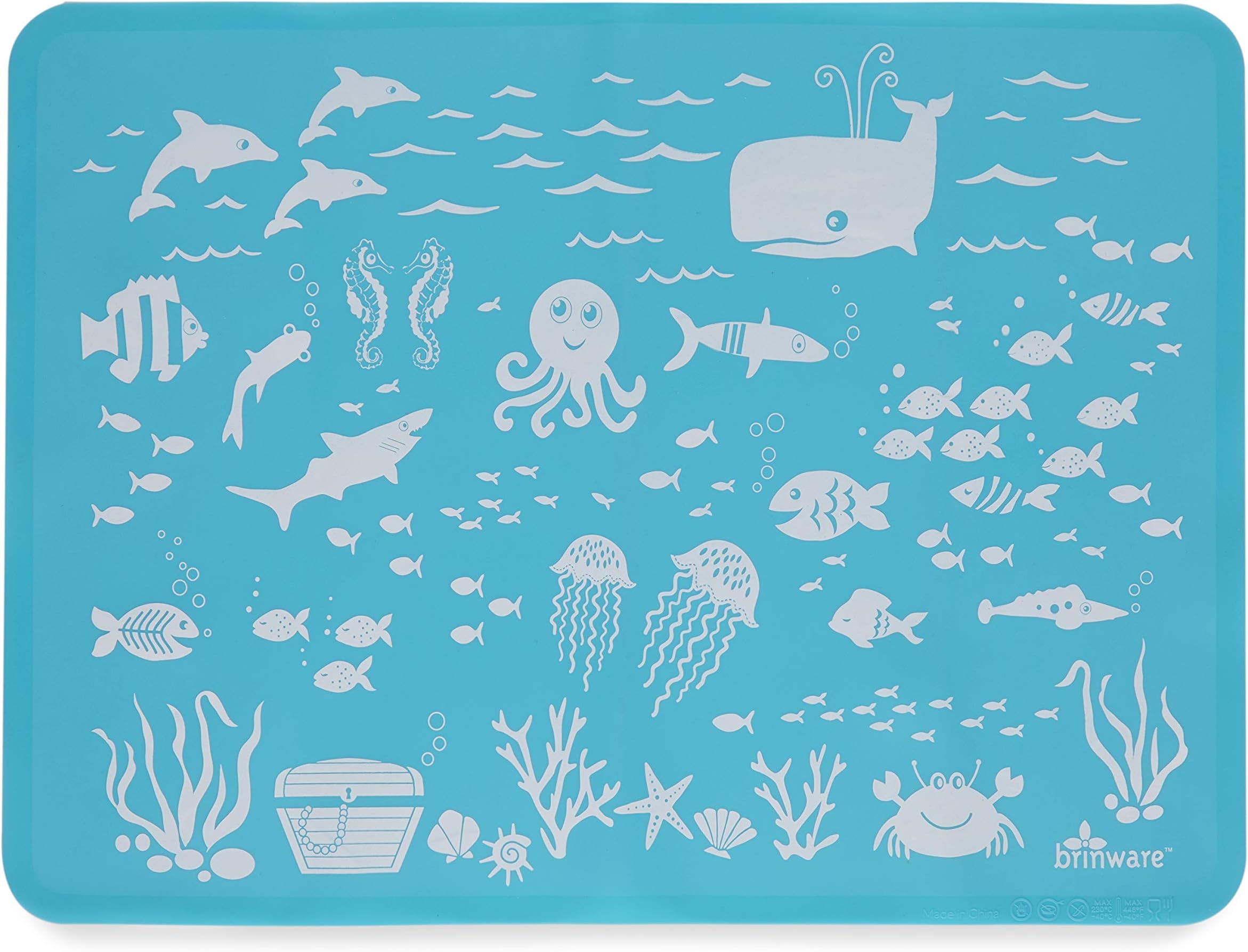 Brinware Slip Resistant Silicone Placemat- Under the Sea, Blue, One Size