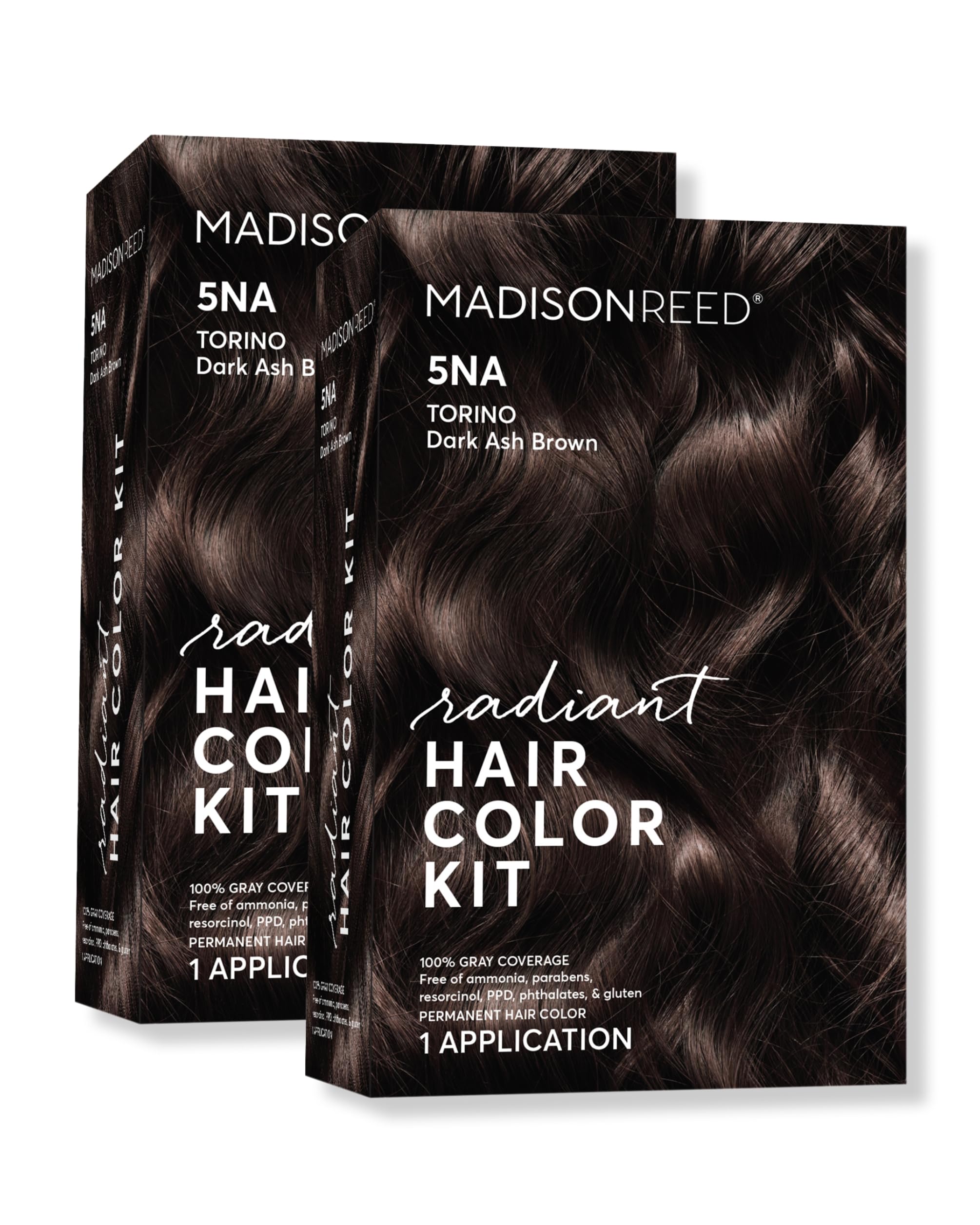 Madison Reed Radiant Hair Color Kit - 5NA Dark Ash Brown with Cool Smoky Undertones (Torino Brown), Dimensional Gray Hair Blending Permanent Hair Dye, PPD-Free & Ammonia-Free, 2 Pack