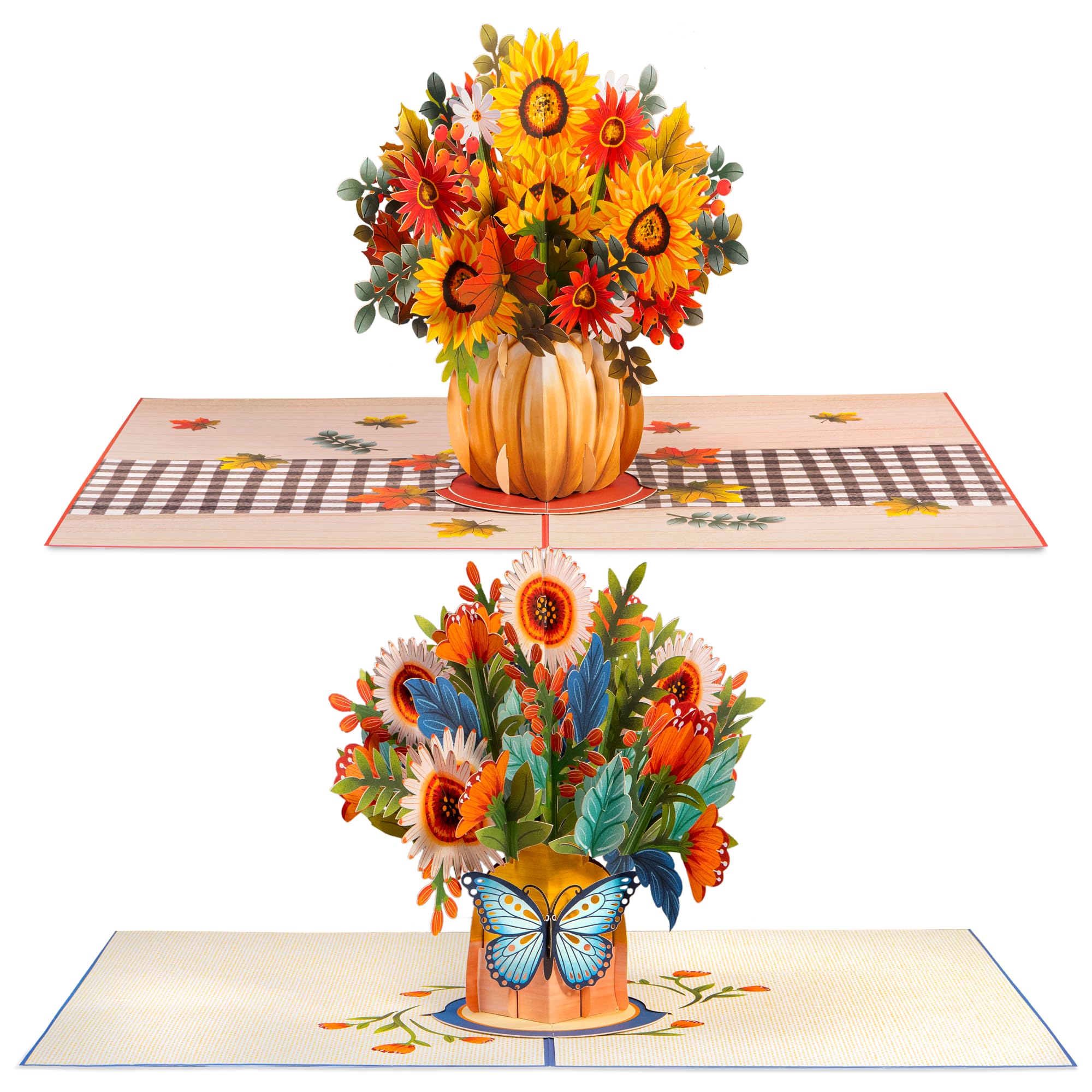 HugePop Flower Bouquet Pop Up Cards 2 Pack - Includes 1 Harvest Bouquet and 1 Artisan Bouquet, for Fall, Halloween, Thanksgiving, All Occasion - Jumbo 10" x 14" Card