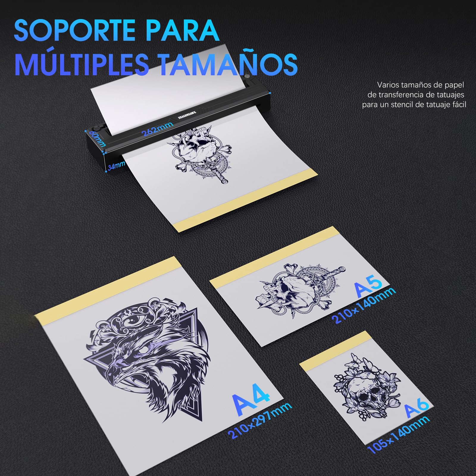 Dragonhawk A4 Impresora Térmica Inalámbrica para Esténciles de Tatuajes Portátil Compatible con Teléfono Tablet PC