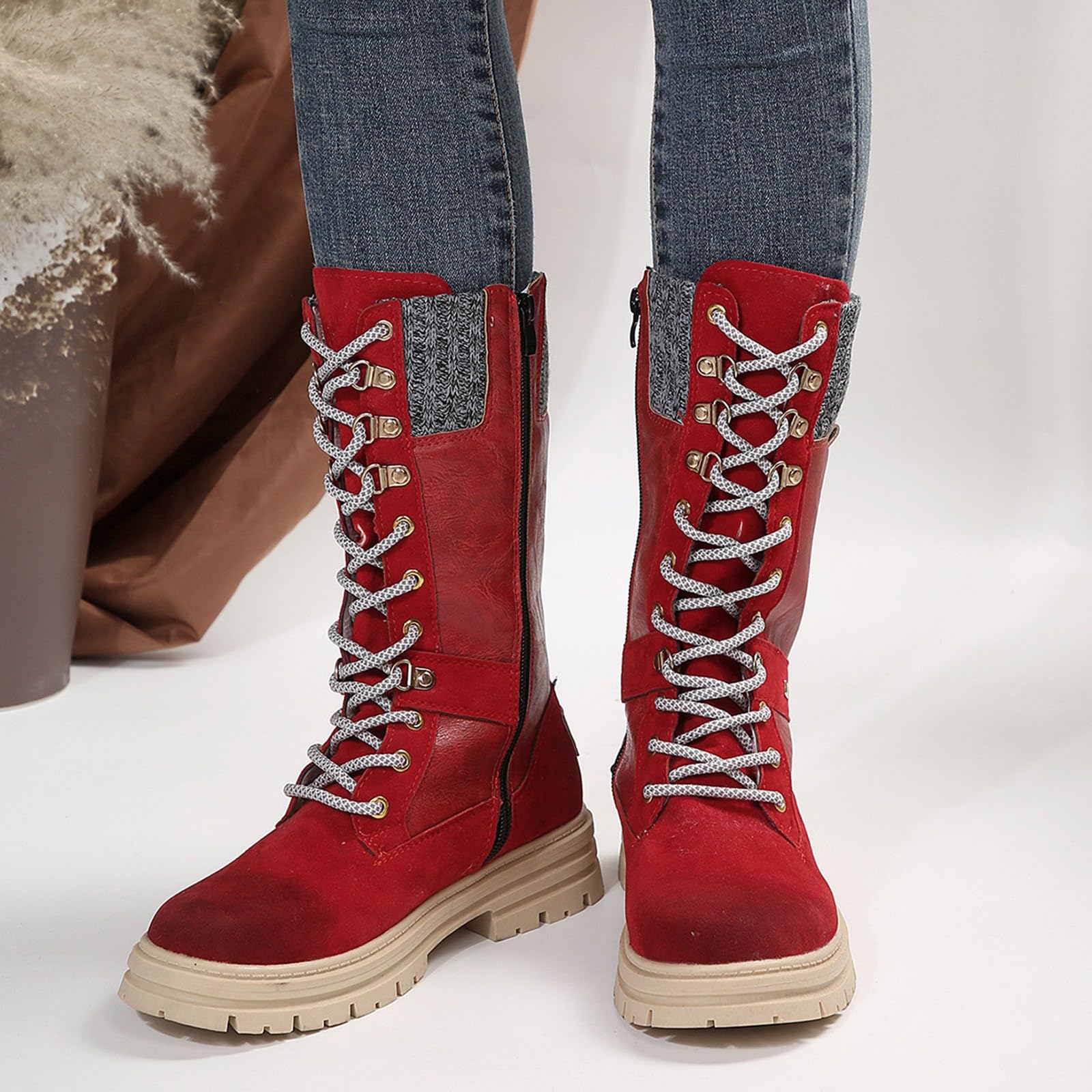 Genérico Botas de Mujer con Cordones Plataforma Botas Punta Redonda Elegantes Zapatos Suaves y Comodas Caminar Bota Informales Antideslizantes Botin para Otoño Invierno Trabajo Paseo y Uso Diario