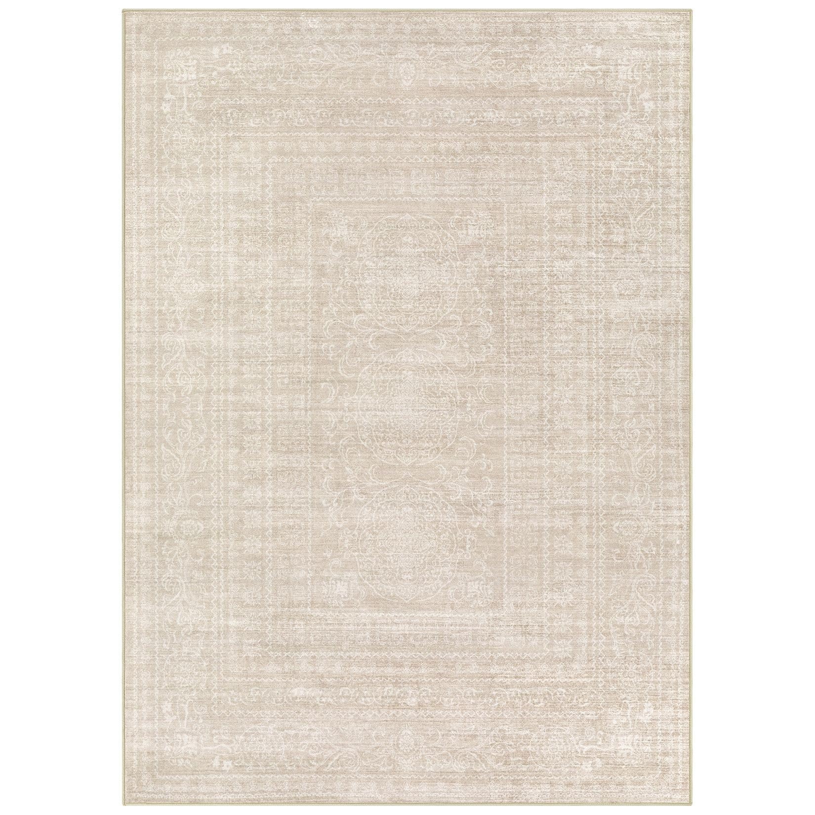 DMOYEST 160x230 Teppich Wohnzimmer Beige Vintage Waschbar | Waschbarer Kurzflor Teppiche mit Rutschfester, Weich und Dünn, für Schlafzimmer Esszimmer Büro, Kind und Haustierfreundlich