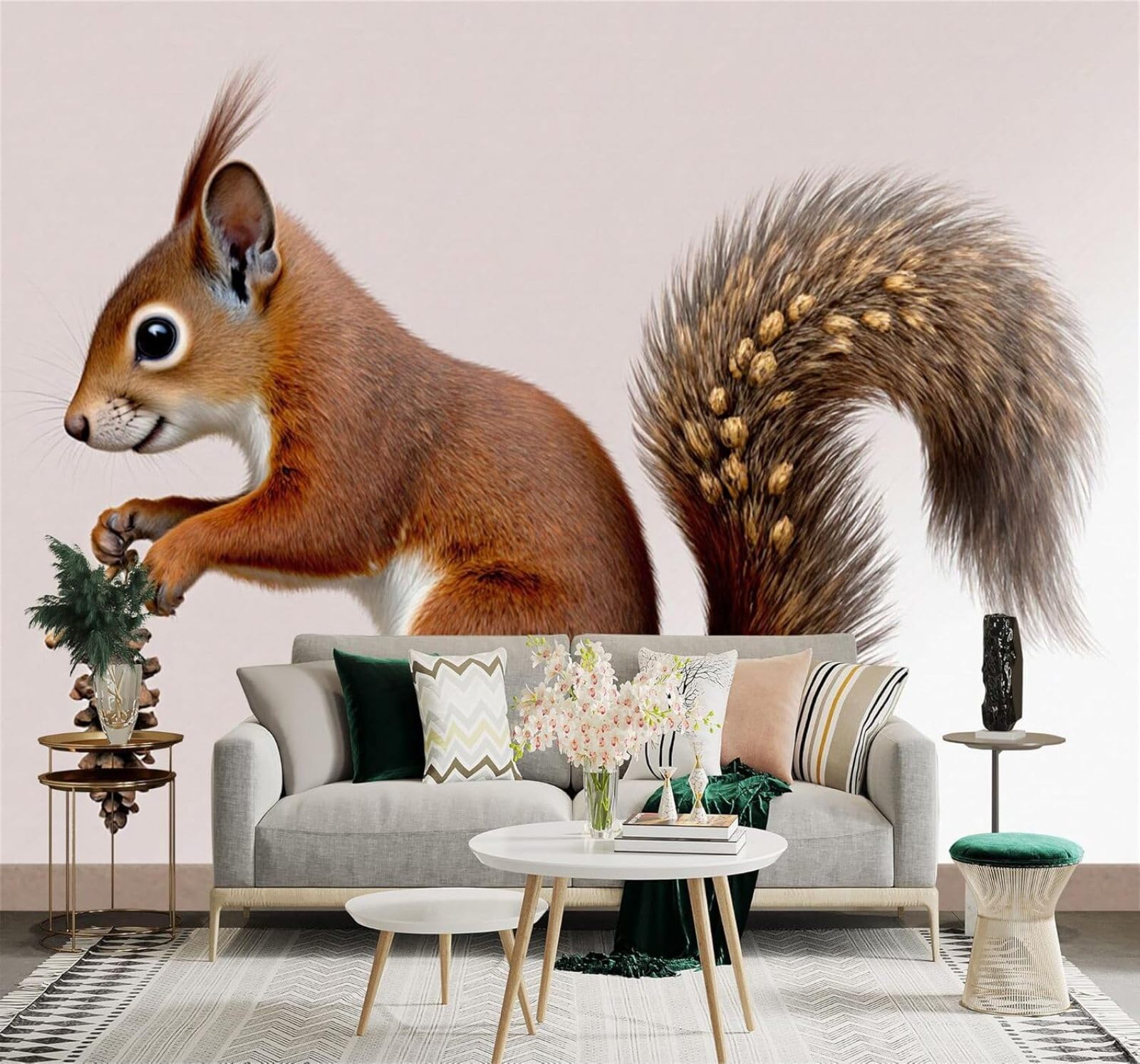 XLMING Brown Squirrel Pine Cones Forest Animals Art Nature Illustration 3D Wallpaper Premium Textured Silk Study Dining Living Room Bedroom Sofa TV Wall Easy Install-350cm×256cm