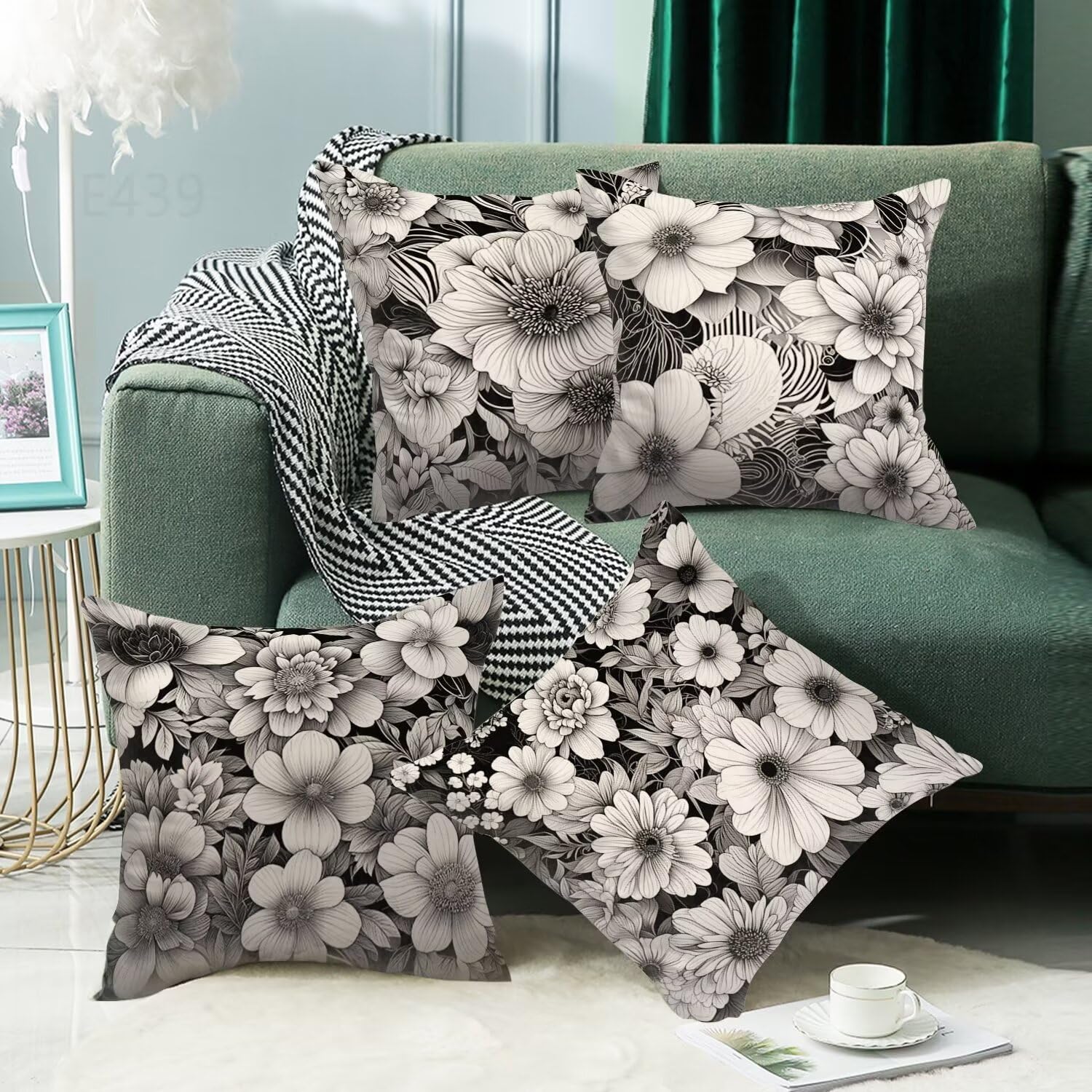 retrò Federe Cuscini Divano 55x55cm,4 Pack Fiore Estate Esterno Cuscini per Divano,Doppio Lato Quadrato Morbido Cuscini Divano,per Divano Soggiorno Sedia Letto Autunno Dekoration Cuscino,Regali LY-439