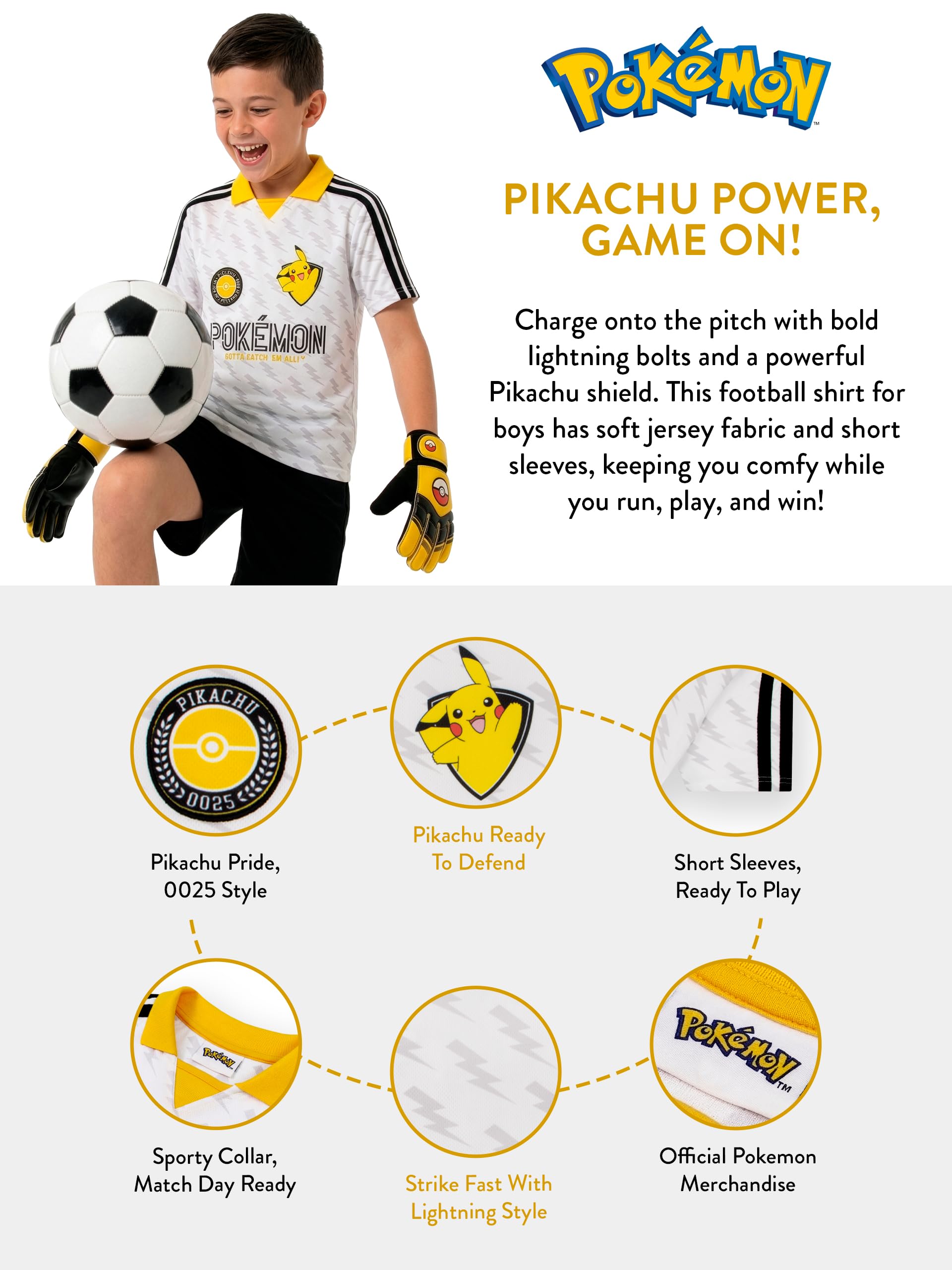 Pokémon Camiseta De Fútbol Oversize Niño Pikachu Jersey