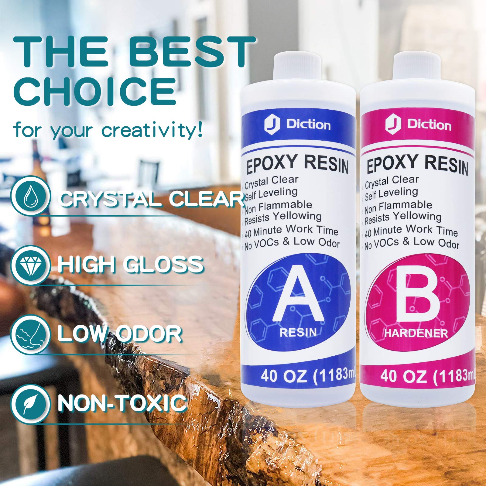 Buy 80OZ Epoxy Resin JDiction Epoxy Resin Kit Crystal Clear for Art