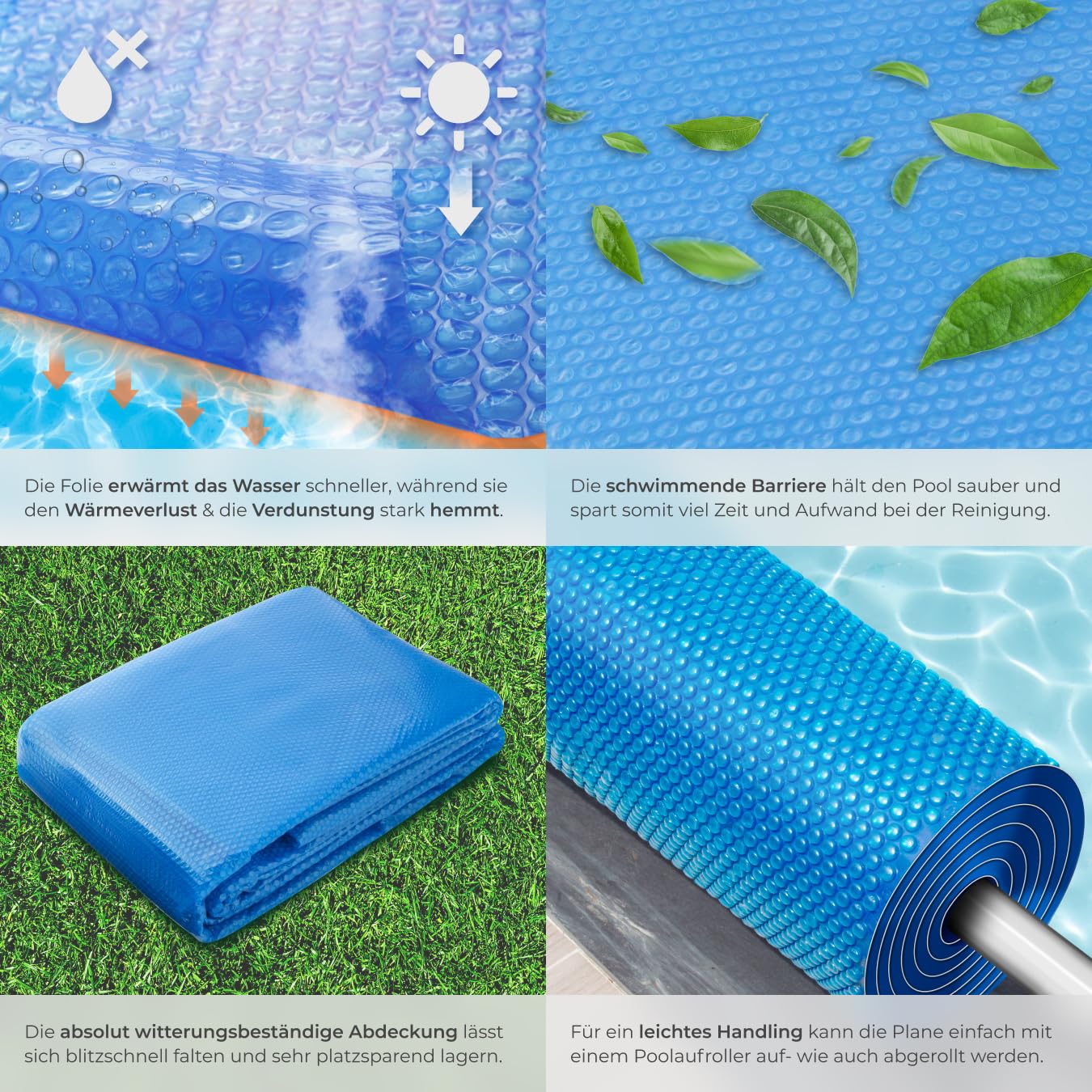 tectake® Poolabdeckung rund, Solarplane Pool, Poolplane rund, Poolzubehör Abdeckplane für Aufstellpool, Pool Garten, Schwimmbecken, Pool Abdeckung mit Noppenfolie als Solar Poolheizung - Ø 455 cm