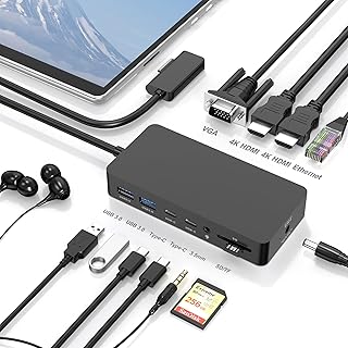 Surface Dock, Surface Dock, 12-in-1 Triple Display (2HDMI 4K+VGA) Microsoft Surface Dock with for Surface Pro 9/8/X/7/6/5/...