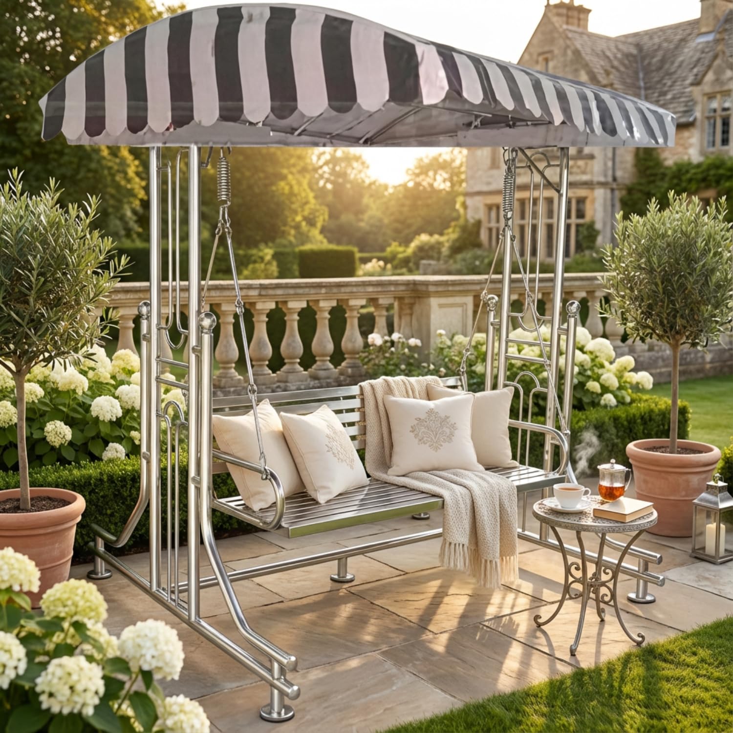 Kaushalendra Sturdy Stainless Steel 3-Seater Swing Jhula - 350 Kg Capacity, Weatherproof Canopy Swings for Adults, 160 Centimeters/188 Centimeters