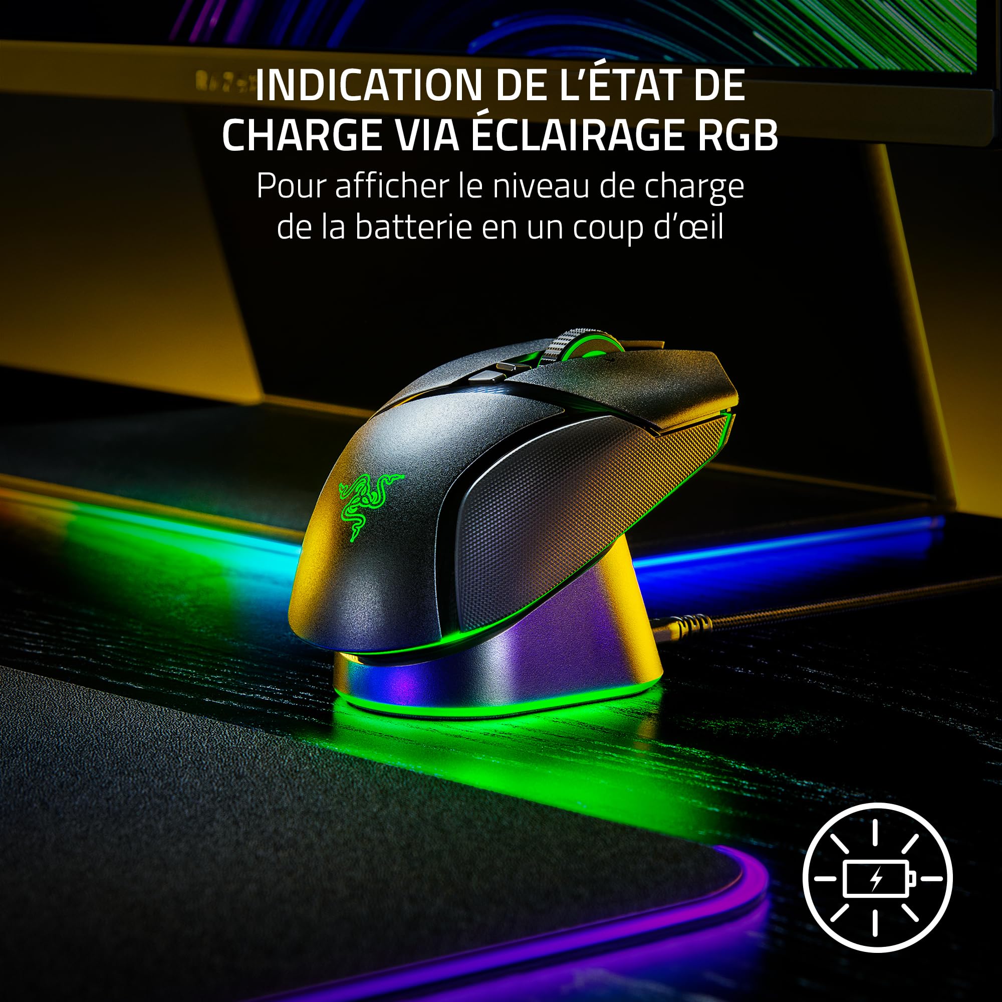 Razer Mouse Dock Pro & Charging Puck - Station de Recharge magnétique sans Fil & Module pour Souris compatibles (Hyperspeed 4K Hz, éclairage Chroma 8 RVB e) Noir