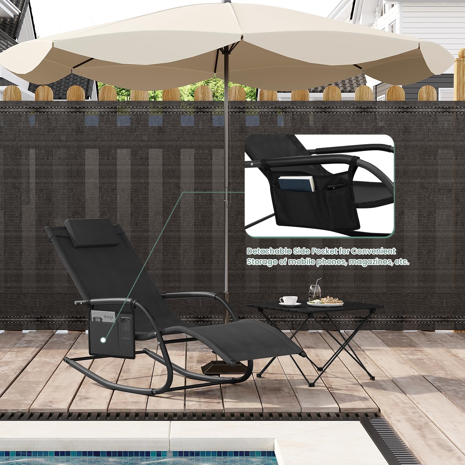 WOLTU Liegestuhl Sonnenliege wetterfest, Gartenliege Schwungliege Outdoor, Relaxsessel Garten bis 150 kg, Relaxliege mit Abnehmbarer Kopfstütze, für Garten und Balkon, Schwarz