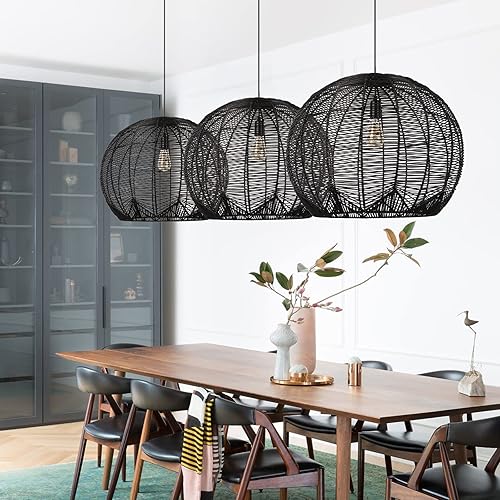 Miniatura 9 de Arturesthome Lámpara colgante de ratán para isla de cocina, lámpara de araña de mimbre bohemia, hecha a mano, tela para colgar en la sala de estar y