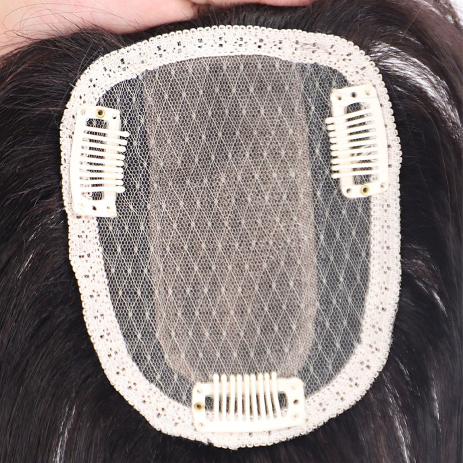 Topper per capelli umani da donna, clip da 11,8 pollici con frangia d'aria 3D per volume dei capelli(Brown,10 * 12-30cm)