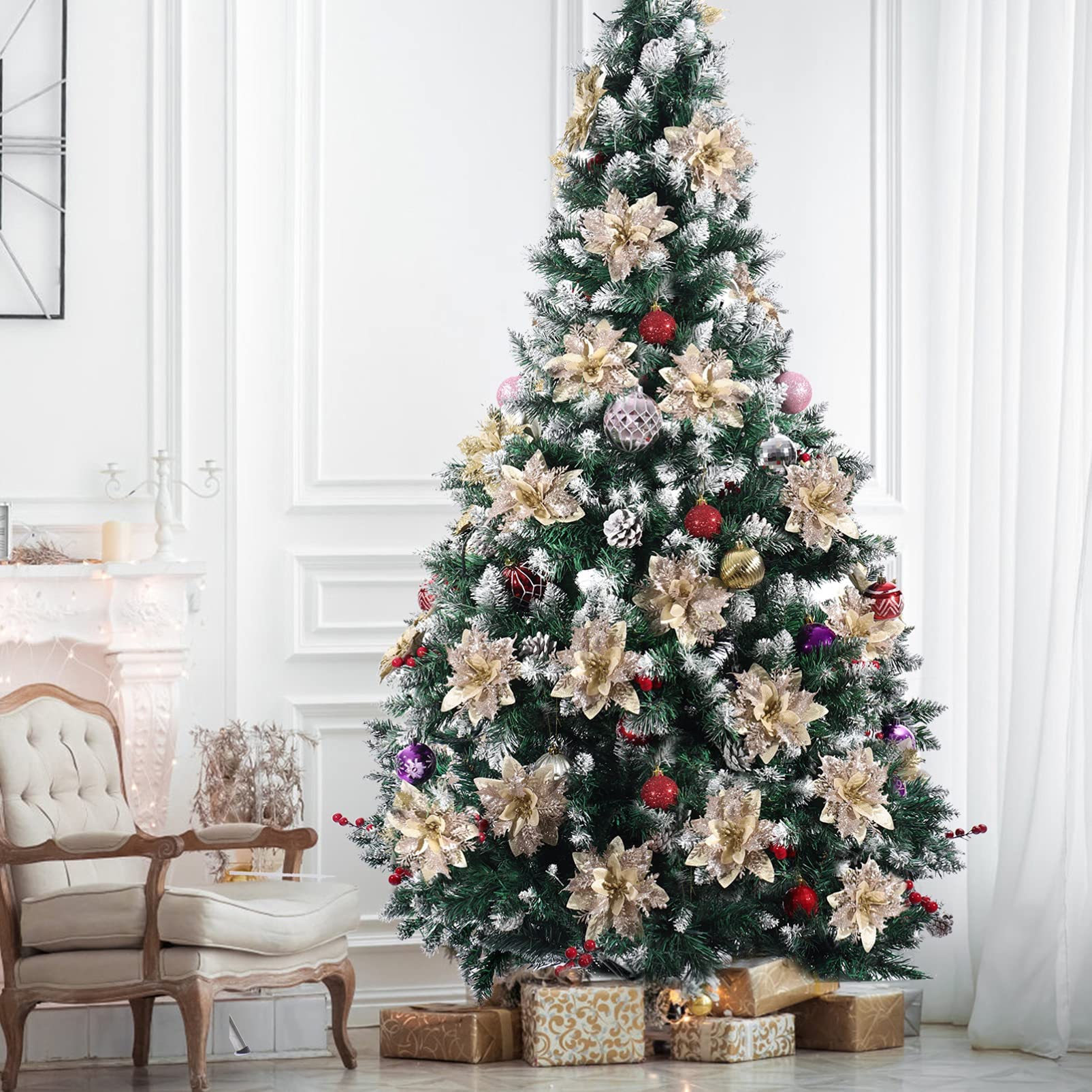 NUOBESTY Christmas Glitter Poinsettia Decor - Image 3