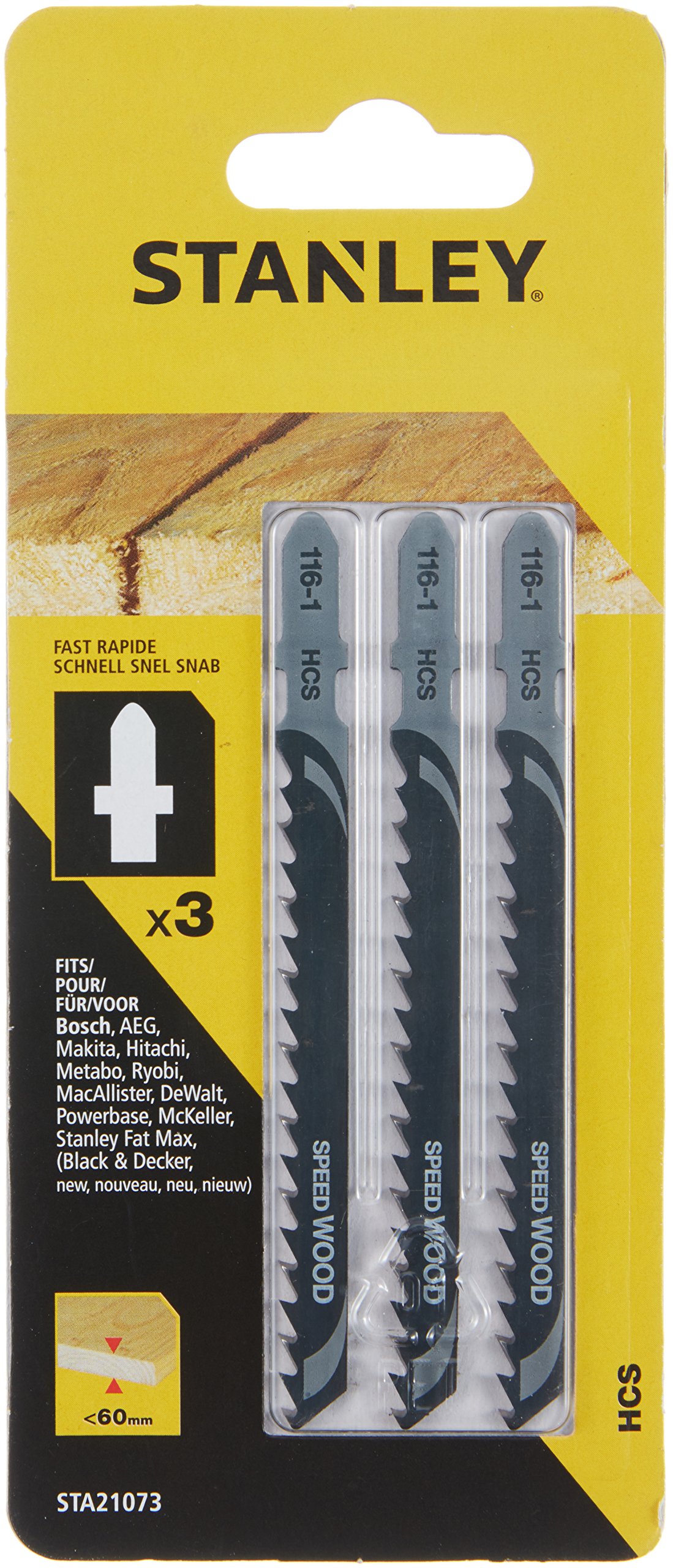 Stanley Accesorios Sta21073 Hojas de Sierra de Madera de 60 mm Hcs Speed, 3 Unidades