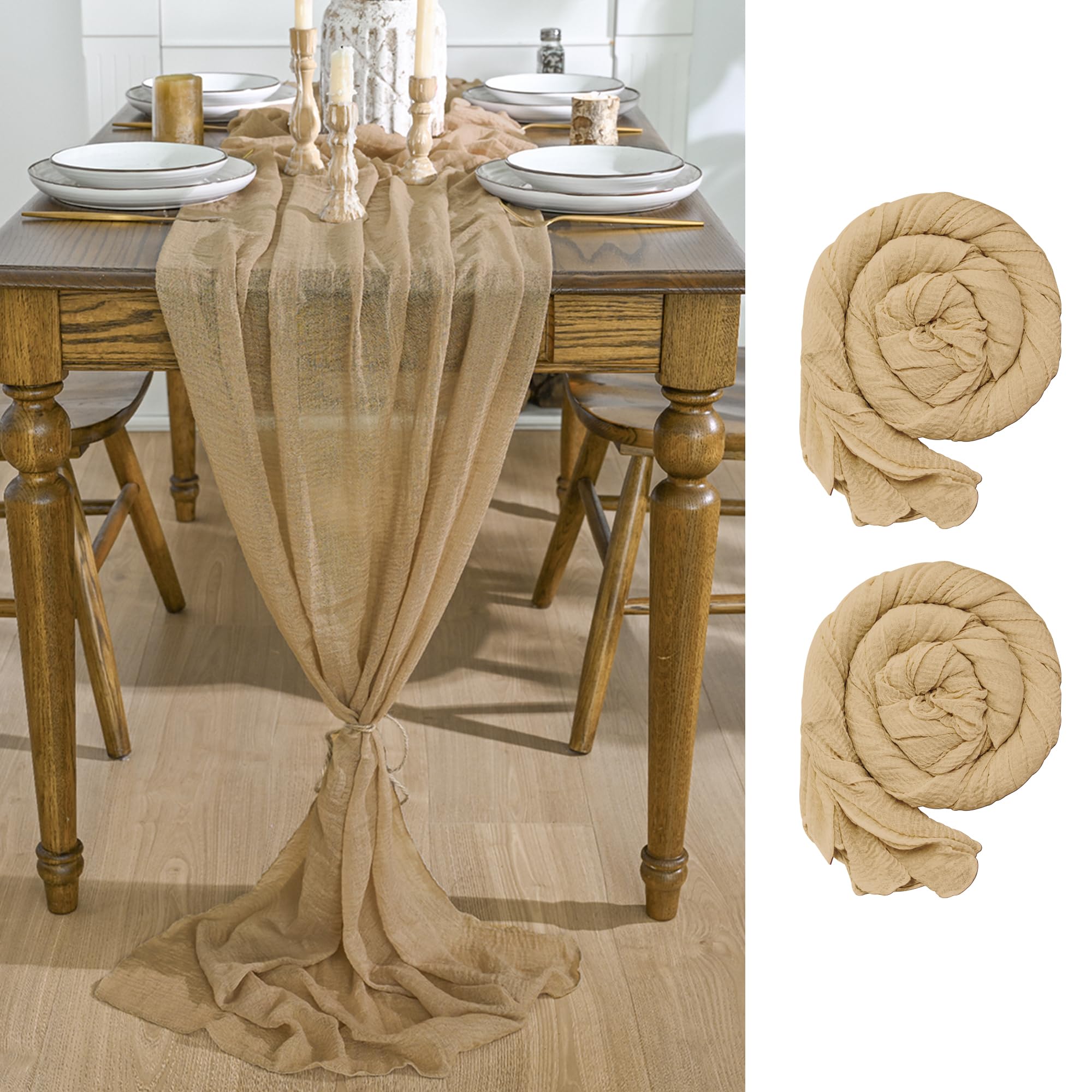 Artoid Mode Boho Sand Gauze Wedding 2 Packs Cheesecloth 300 cm Table Runner