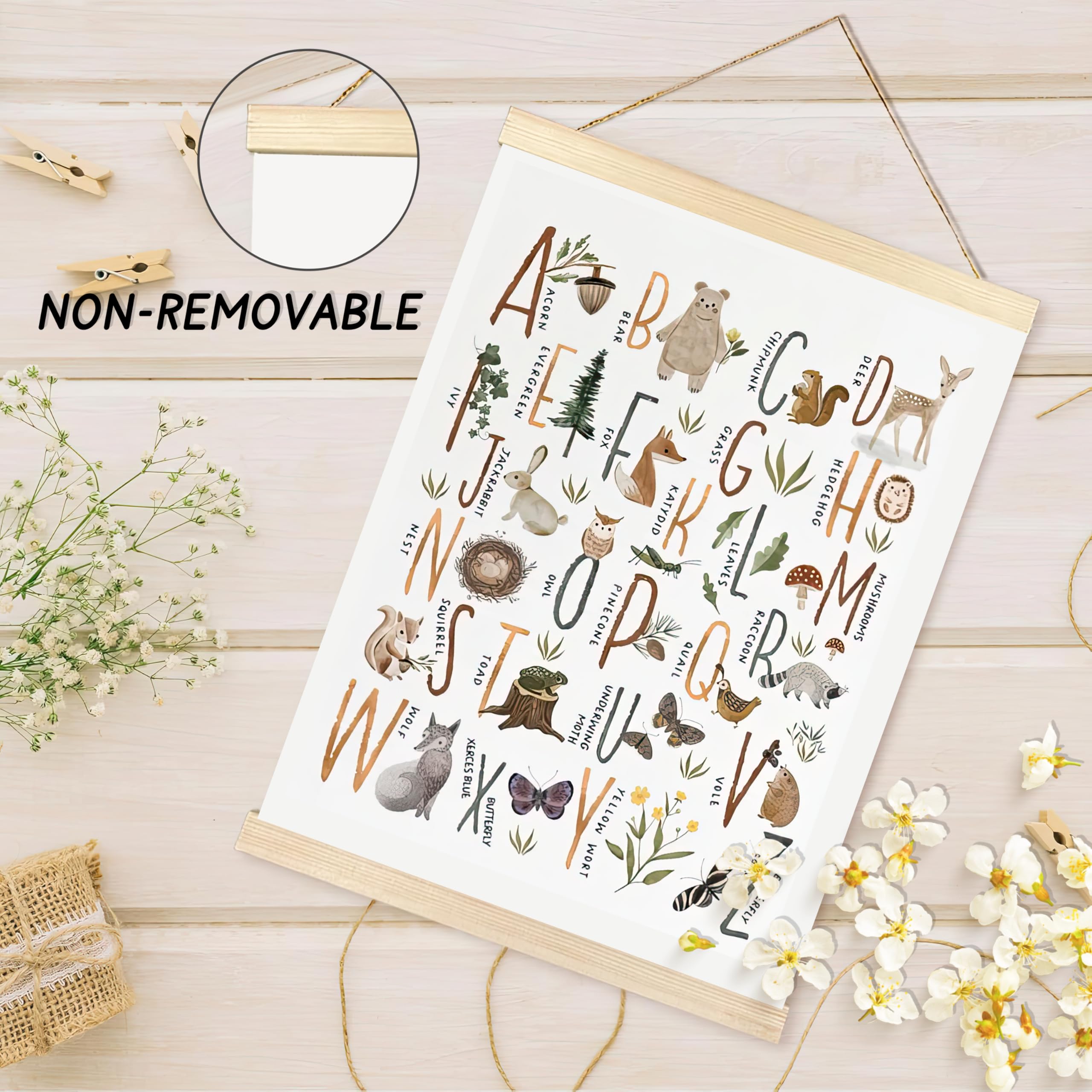 ABC Poster Nursery Wall Decor: Boho Alphabet Art For Classroom Wall, Safari Animal Kids Wall Art, ABC Letters Print Picture Framed Poster For Nursery Decor 12" X 16