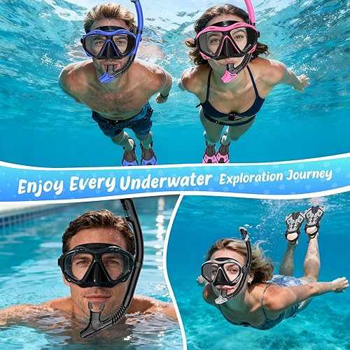 Miniatura 7 de Snorkeling Gear for Adults, Mask Fin Snorkel Set, Dry Top Snorkel Mask, Panoramic View Anti-Leak Anti-Fog 3 in 1 Snorkeling Kit Travel Diving