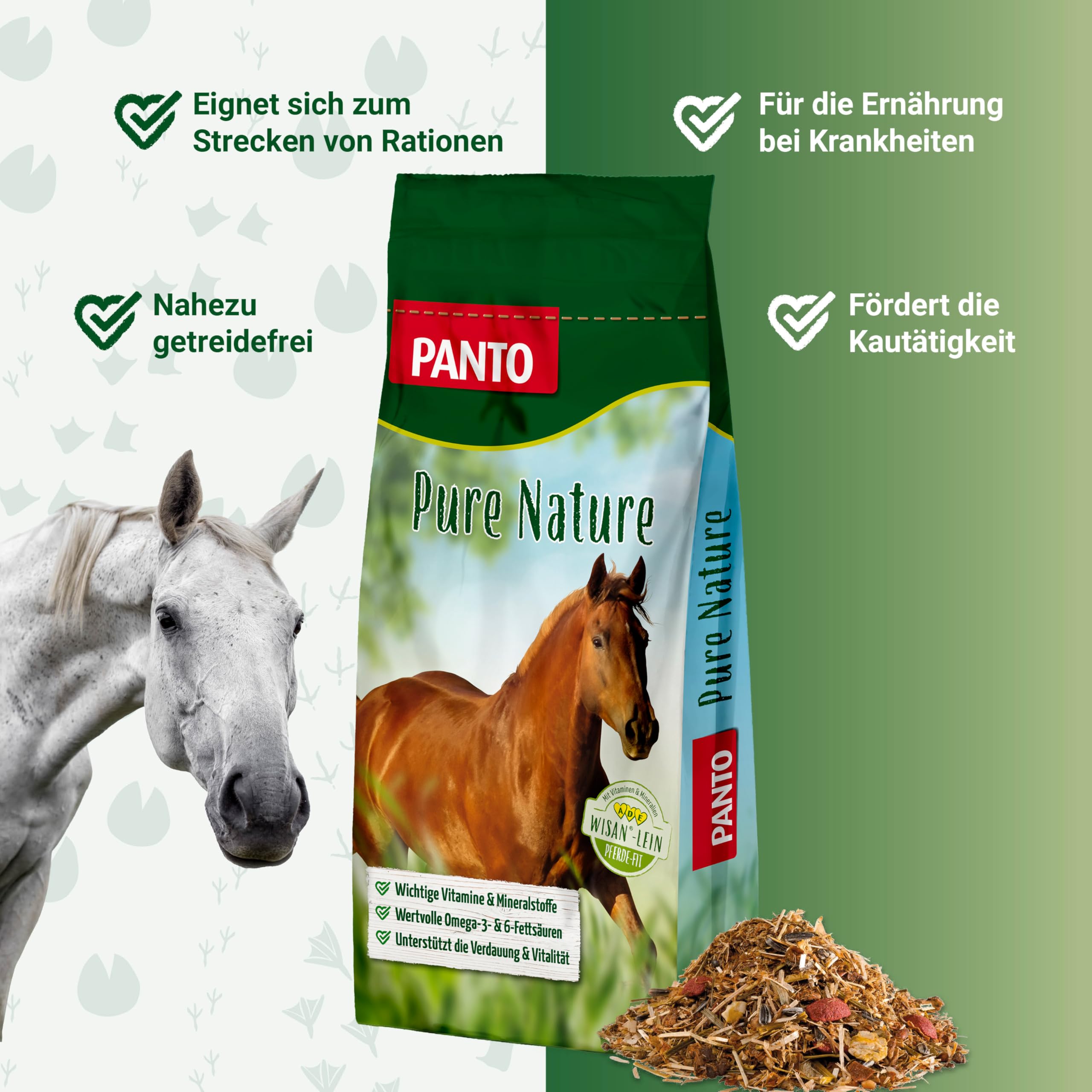 PANTO Pure Nature 15 kg – Pferdefutter Strukturfutter mit Wisan-Lein