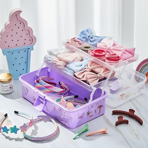 Miniatura 3 de Ziliny Organizador de accesorios para el cabello para niñas de 13 pulgadas, caja de almacenamiento de accesorios para el cabello, caja de