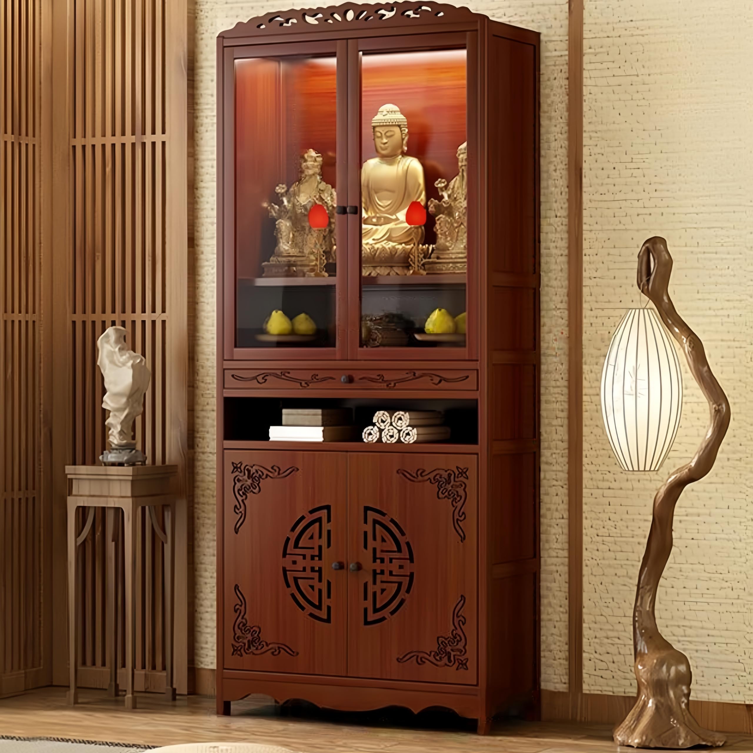 NHPJFDC Meditation Altar Table with Storage Drawer,Chinese Buddhist Shrine Cabinet,Personal Prayer Altar Table,Bamboo Pedestal for Temples and Homes 53cm/20.12in