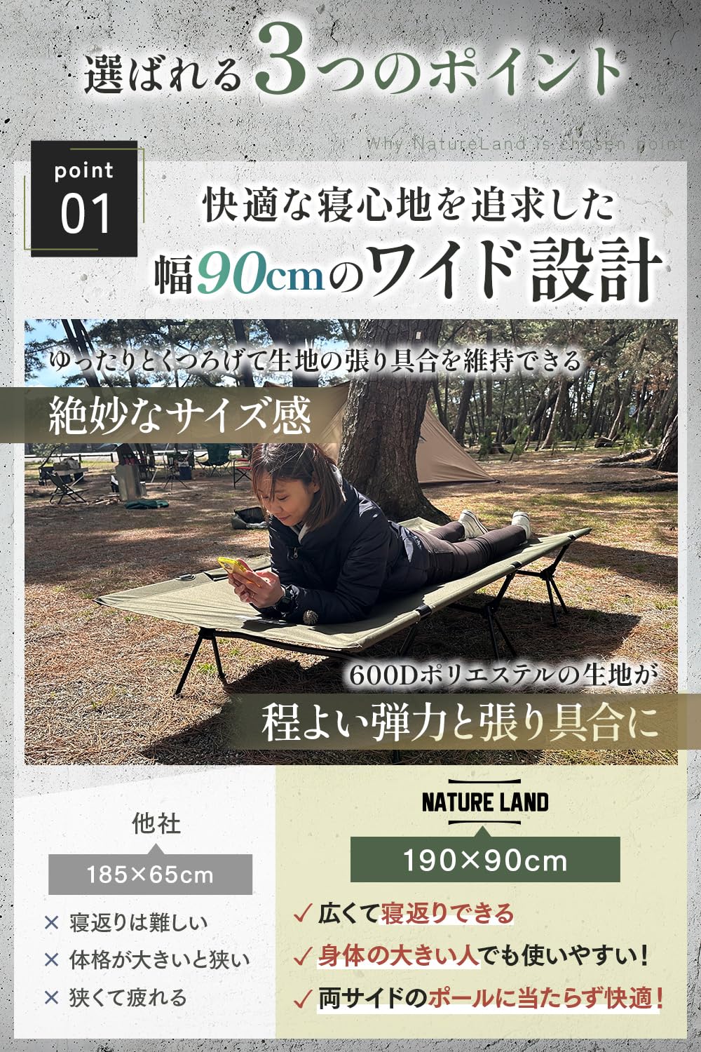 Amazon.co.jp: 【キャンプインストラクター推薦】 コット ワイド 90cm