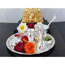 Goldgiftideas 8" Arpan Silver Plated Library Thali Set, Library Thali Decorative Plate, Wedding Gift