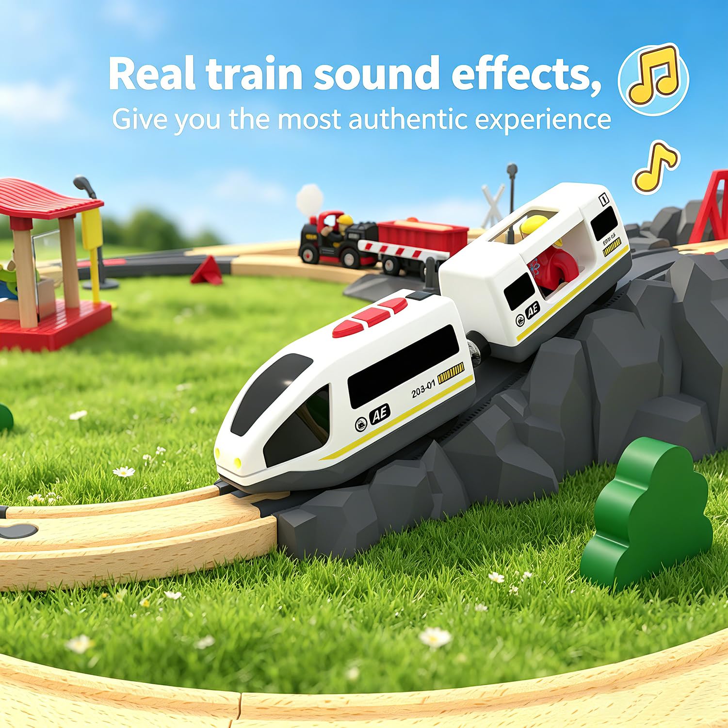 Buy Z MAYABBO Wooden Train Set Accessories Battery Operated