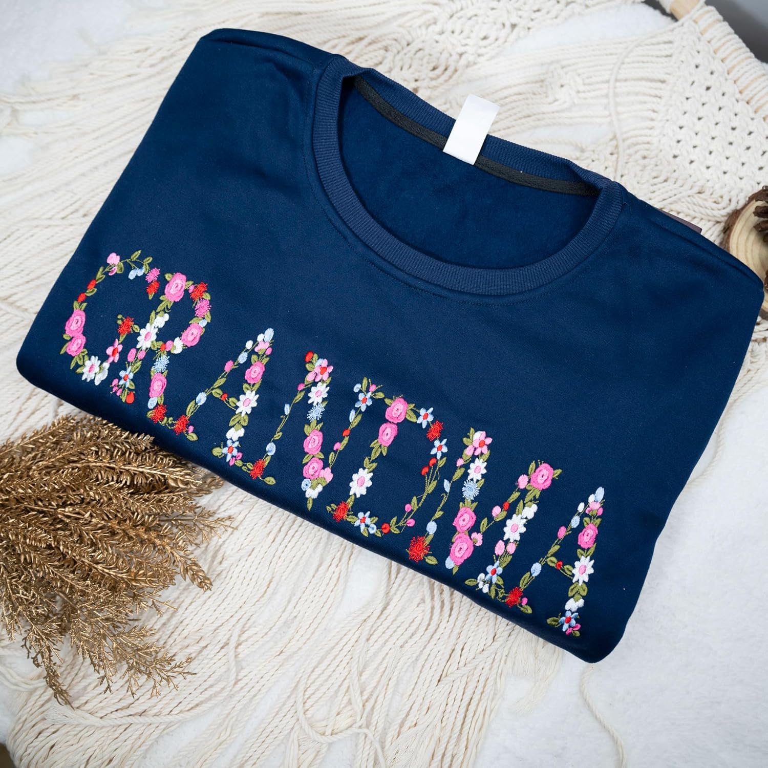 Embroidery Floral Grandma Sweatshirts For Women Gift Sweatshirt From Grandkids Flower Gift Mothers Day Christmas