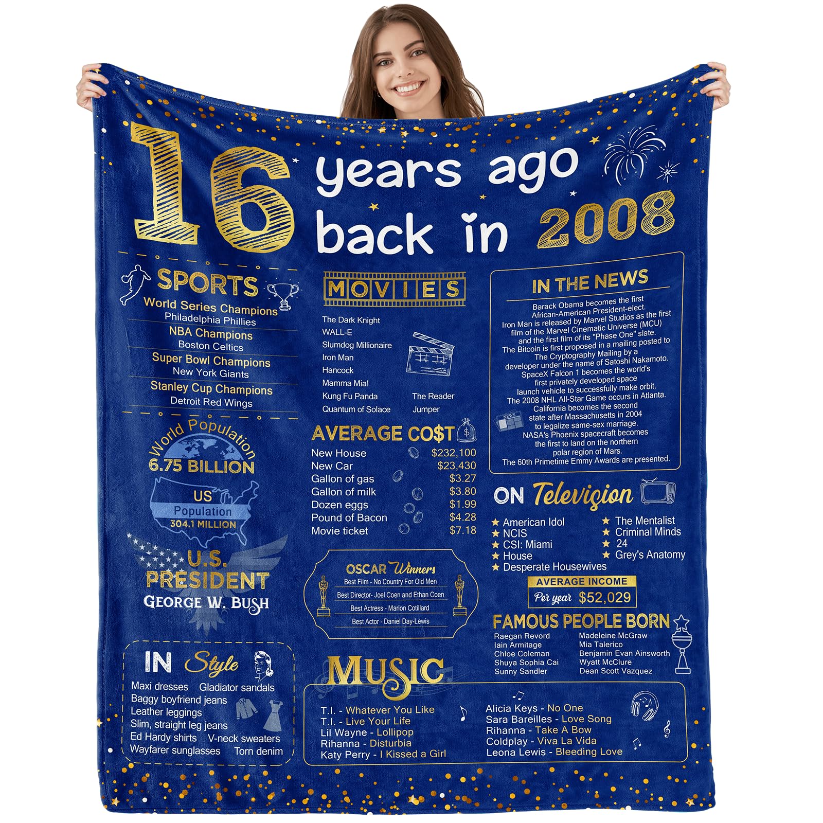 Sweet 16 Gifts for Girls 16th Birthday Decorations for Boys Happy Birthday Gifts for Daughter Son Sister Bestie Sweet 16 Birthday Decorations Soft Throw Blanket Back in 2009-60x50 Inch - Dark Blue