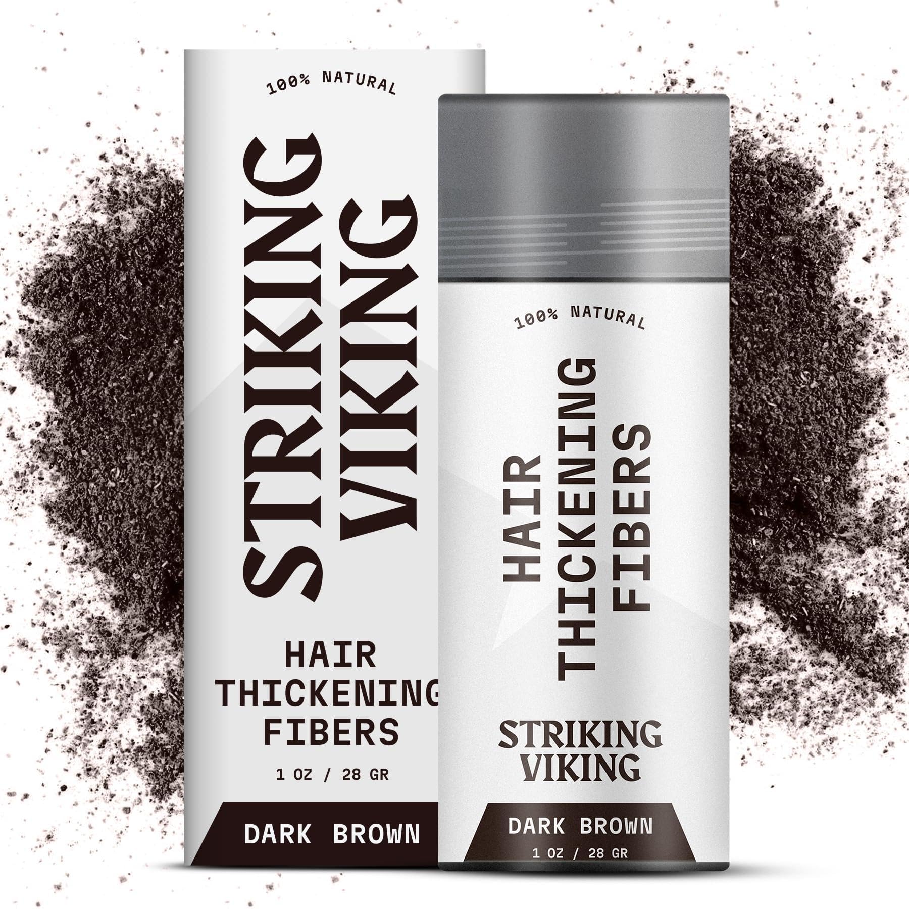 striking viking hair fibers - dark brown, 0.98 oz, pack of 1 - long-lasting hold & hair filler - undetectable coverage with fiber powder - easy application & styling powder