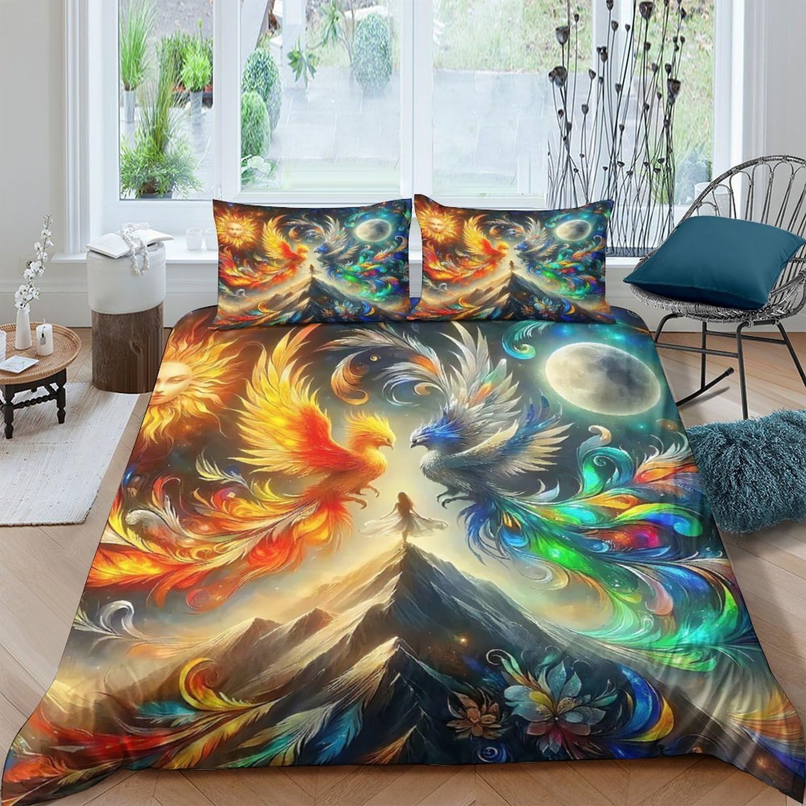 Parure de lit 3D enfant Soleil et Lune en microfibre douce avec 2 taies d'oreiller 200x200 cm