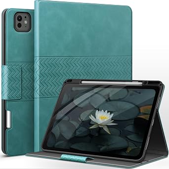 auaua Case for iPad Pro 13 Inch M5/M4 2025/2024, PU Leather Case with Pencil Holder, Supports Pencil Pro and PencilUSB-C, Adjustable Angles, Auto Sleep/Wake Green