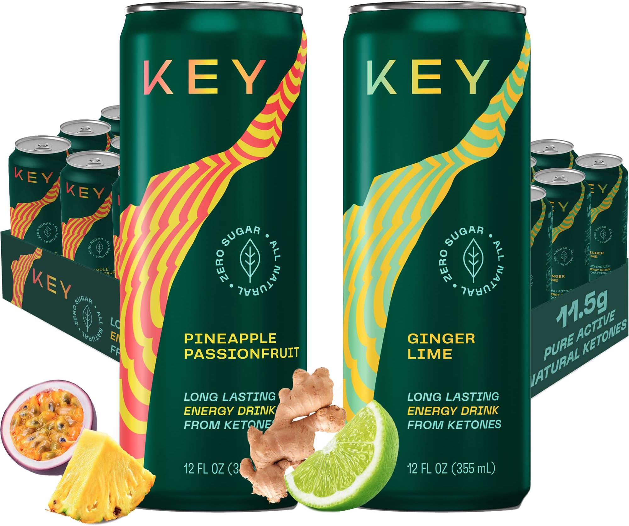 24-Pack Combo Bundle - Pineapple Passionfruit 12pk & Ginger Lime 12pk - Sugar Free, All Natural, Long Lasting Energy, Optimal Green Tea Caffeine & L-Theanine for Mental Focus
