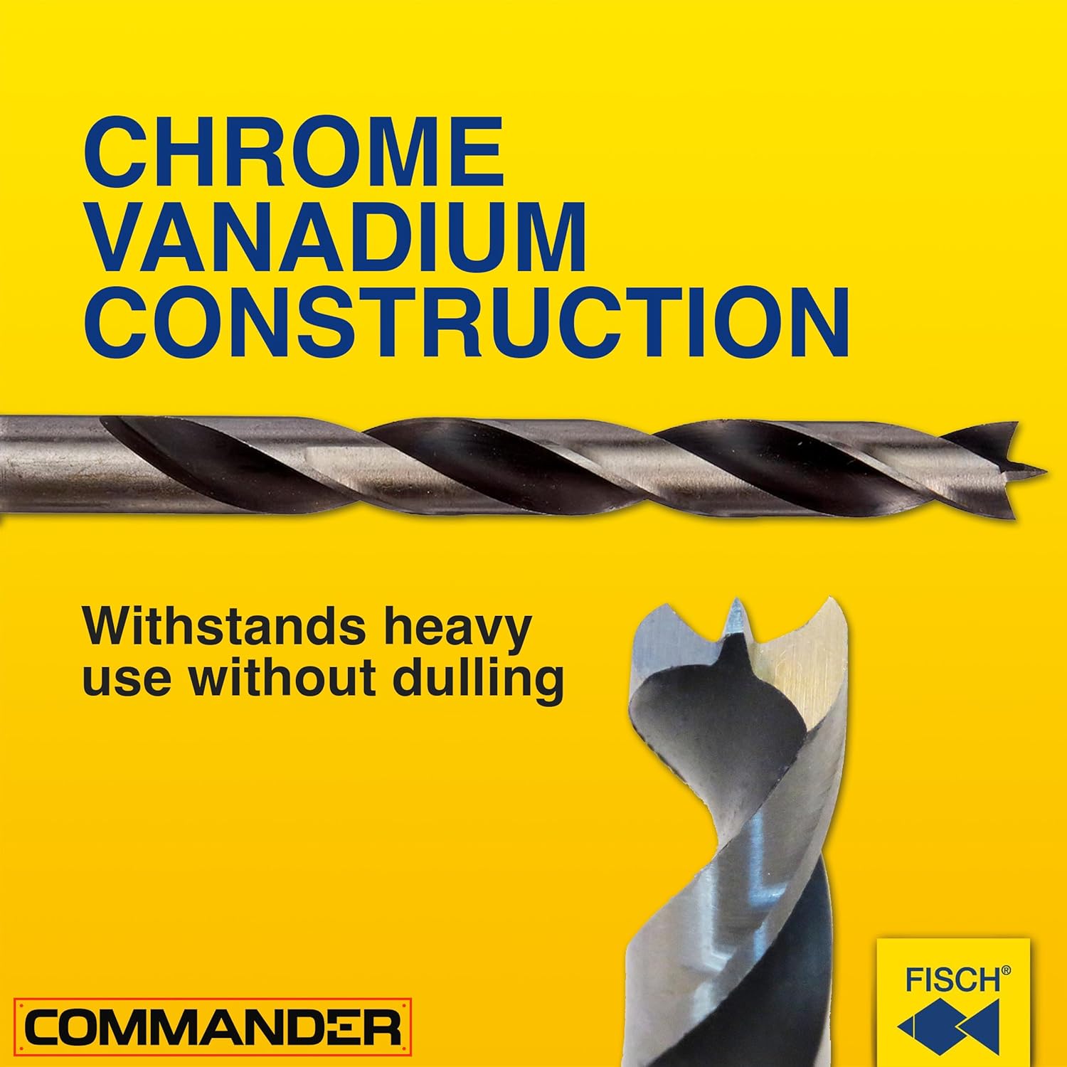 Fisch Brad Point Drill Bit Set, 7-Piece Chrome Vanadium, Imperial Sizes 1/8" to 1/2", Precision Woodworking Bits for Soft & Hard Woods, MDF, Acrylic