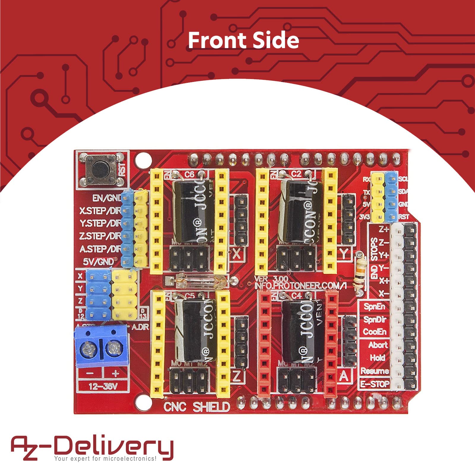 AZDelivery CNC Shield V3 płyta deweloperska dla A4988 sterownik silnika krokowego stepper dla drukarki 3D kompatybilny z Arduino w tym e-book!