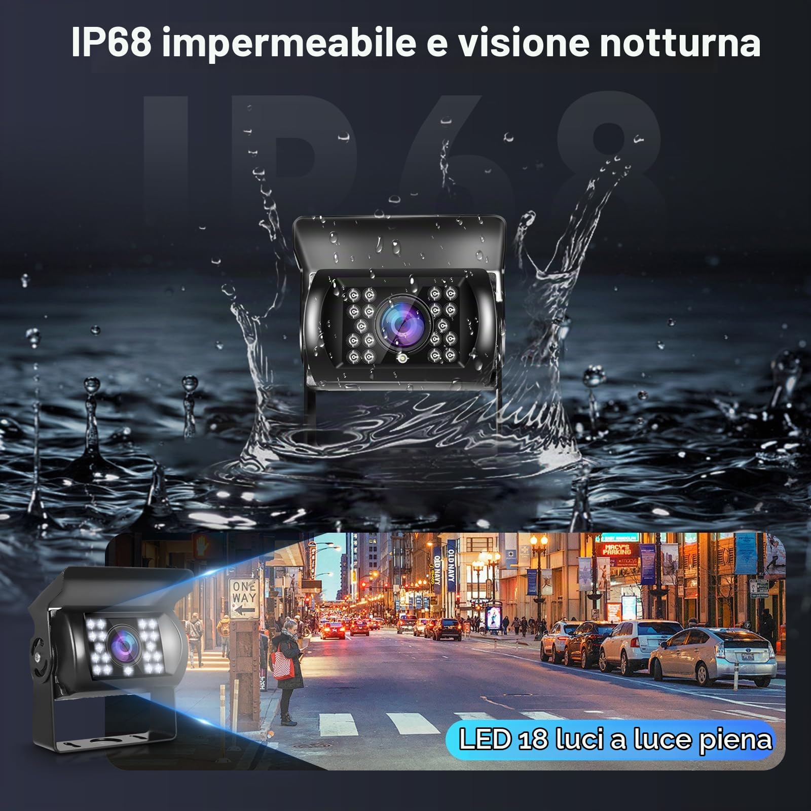 Kit telecamera posteriore senza fili con monitor LCD da 7 pollici, telecamera di backup impermeabile IP68 per auto camper roulotte SUV, telecamera posteriore a LED con visione notturna HD, 12V-24V