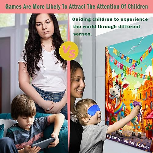 Miniatura 3 de HitGoo Pin The Tail on The Donkey Party Game - Póster de juegos de burro mexicano con 24 calcomanías para la cola para niños, fiesta de cumpleaños,