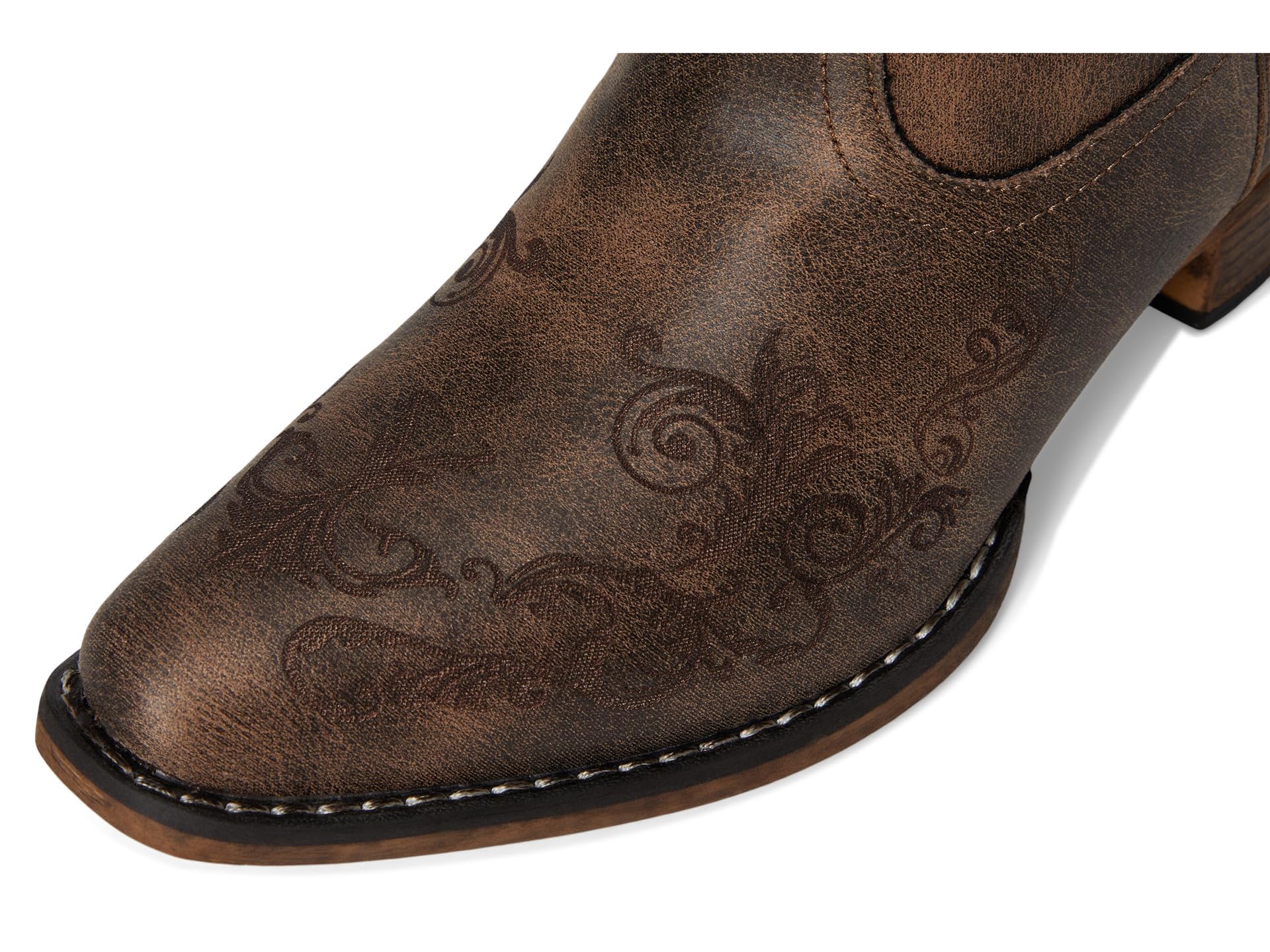 ROPER Womens Short Stuff Embroidery Snip Toe Casual Boots Ankle Low Heel 1-2'' - Brown'