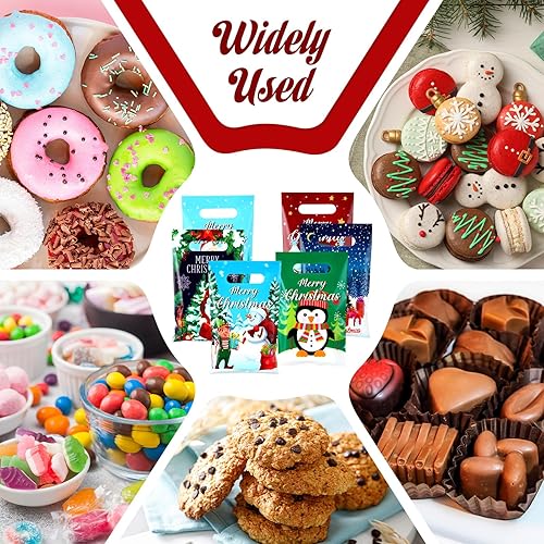 Miniatura 6 de Silkfly Bolsas de regalo de Navidad en julio, bolsas de plástico a granel con asas, bolsas de dulces de mercancía de 6.3 x 9.8 pulgadas, bolsa de