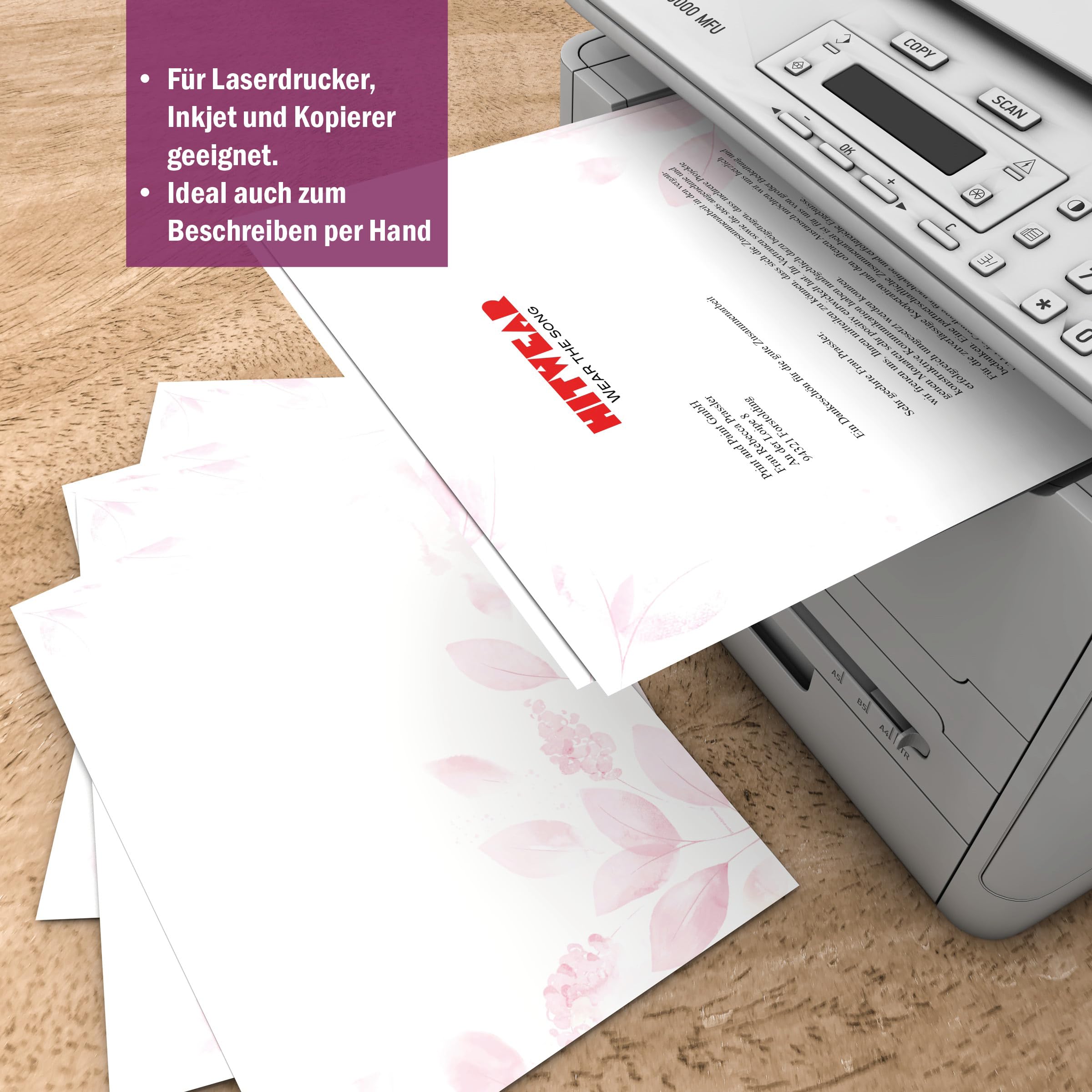 Motivpapier-Set 100 Blatt A4 + 100 Kuverts ohne Fenster