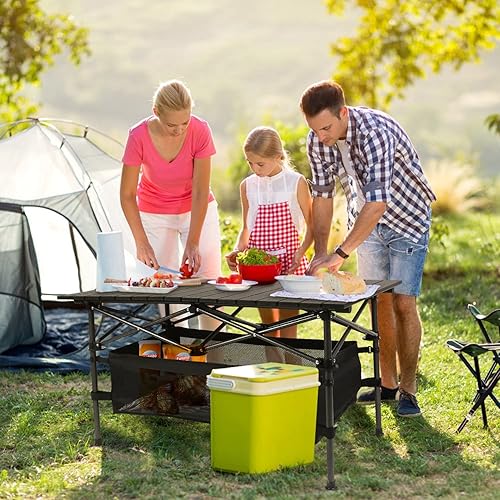 Miniatura 6 de Moclever Camping Table with Storage Folding Camping Table Portable Aluminum Roll-up Table with Mesh Basket  Carrying Bag for Outdoor Beach Backyard